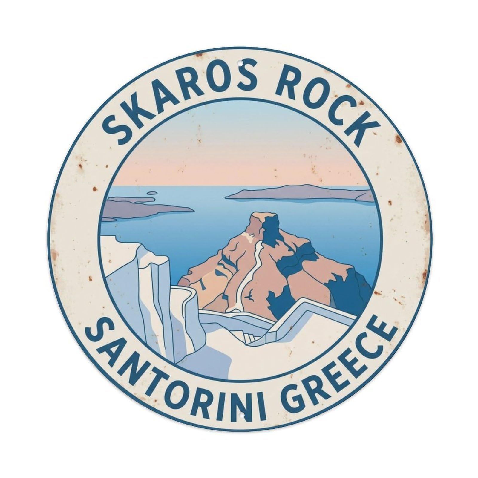 Vintage Travel Skaros Santorini Rock 1 Metal Tin Sign