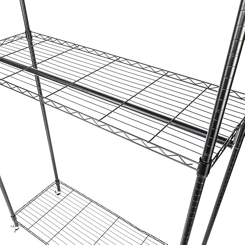 Miniatura 2 de Perchero de 3 niveles resistente con ruedas, estante de alambre independiente para ropa, almacenamiento con varillas dobles, ruedas bloqueables,