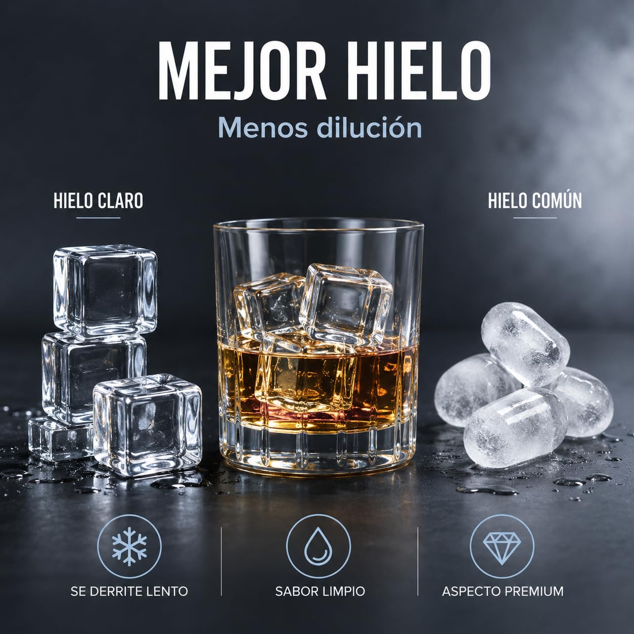 Máquina de Hielo Cubitos Cuadrados 10kg/24h, 9 Cubos en 15 Min | Cubitos transparentes ideales para whisky, cócteles y café frío. Panel digital, temporizador 24h y autolimpieza automática.