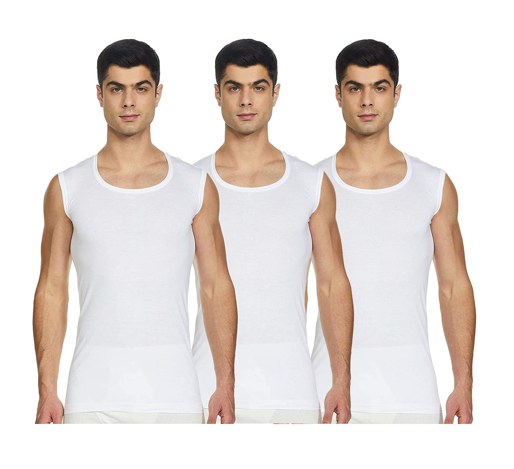 Mens 100% Cotton White Sleeveless RNBS Vest Innerwear 3 Pieces