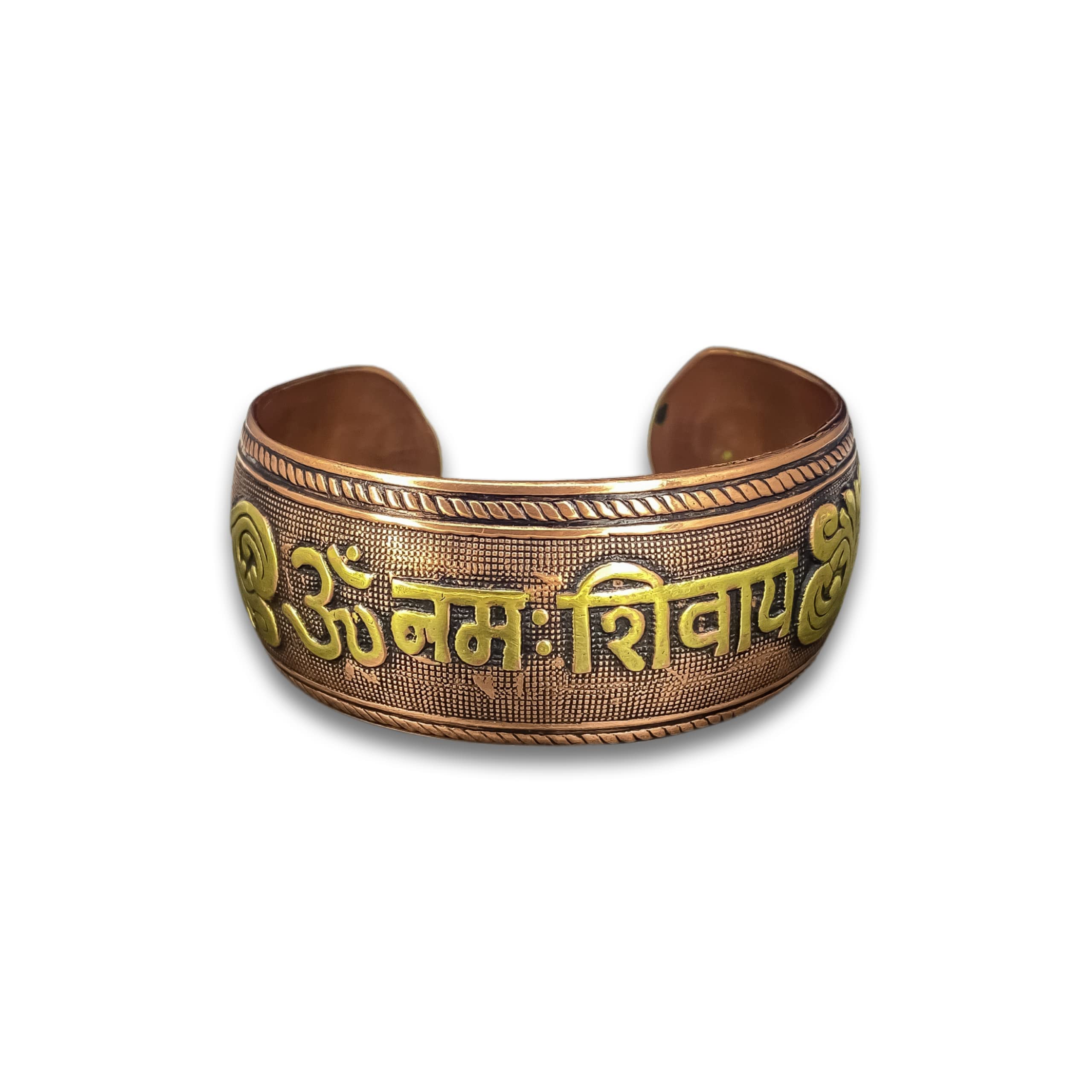 Om Namah Shivay Copper Ashtdhatu Broad Open Adjustable Kada for Men & Boys by Indian Collectible, Copper, no gemstone
