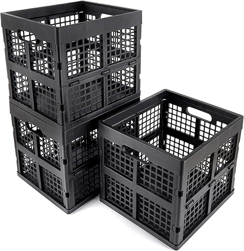 Paquete de 3 cajas plegables de plástico para almacenamiento, 16 litros (negro)