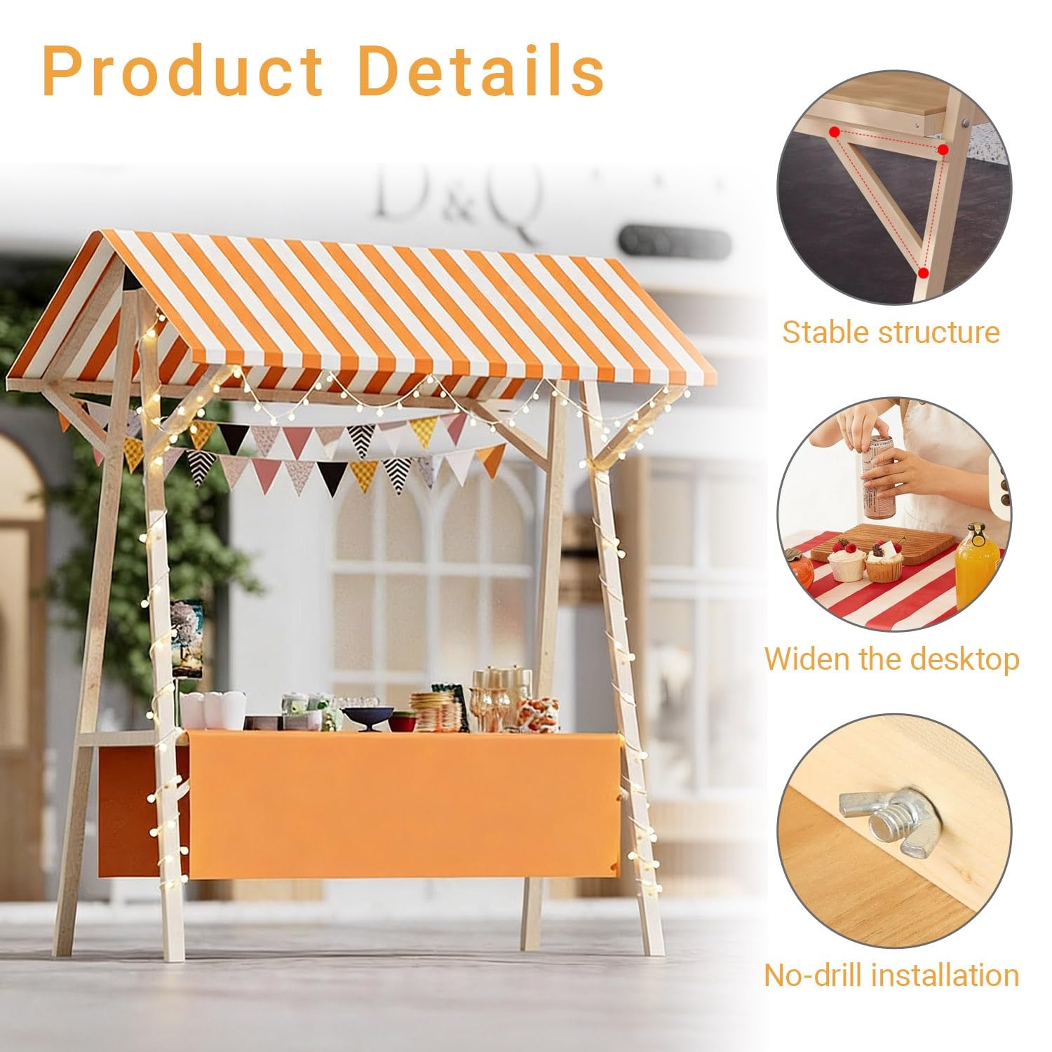 Carrello portatile per venditori all'aperto con tettoia, carrello pieghevole per chiosco per mercatini agricoli Display per fiori Vendor120 cm/47 pollici