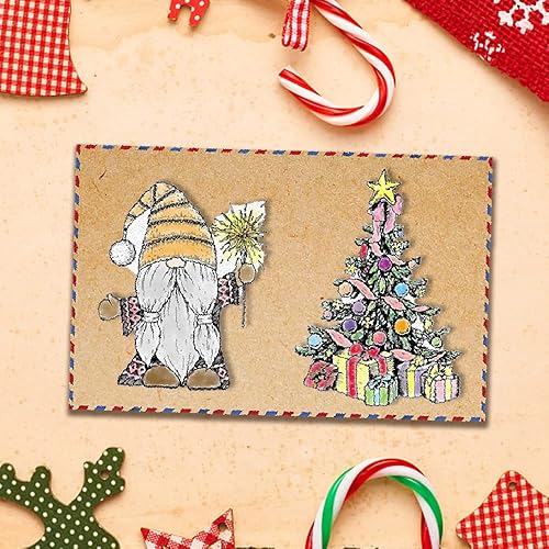 Miniatura 5 de Estivaux Árboles de Navidad, gnomos, sellos transparentes y troqueles para hacer tarjetas, sellos de goma de cascabel de Navidad, gnomos de Navidad,