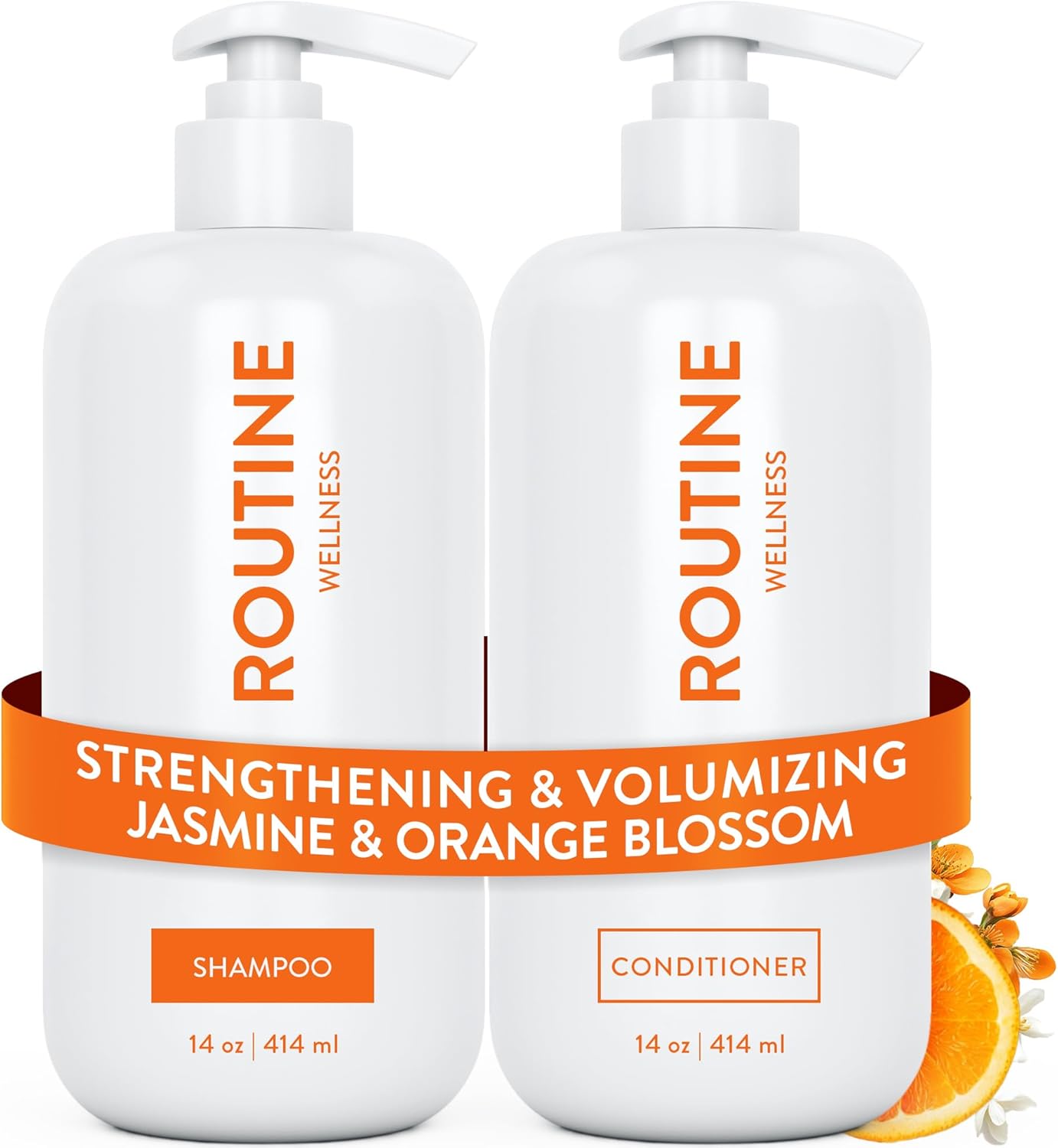 Routine Wellness Anti-Thinning Shampoo and Conditioner Set for Thinning Hair - Biotin DHT Blocker Women &amp; Men - Color Safe Shampoo for Hair Loss &amp; Healthier Hair - Jasmine &amp; Orange Blossom Pack of 2