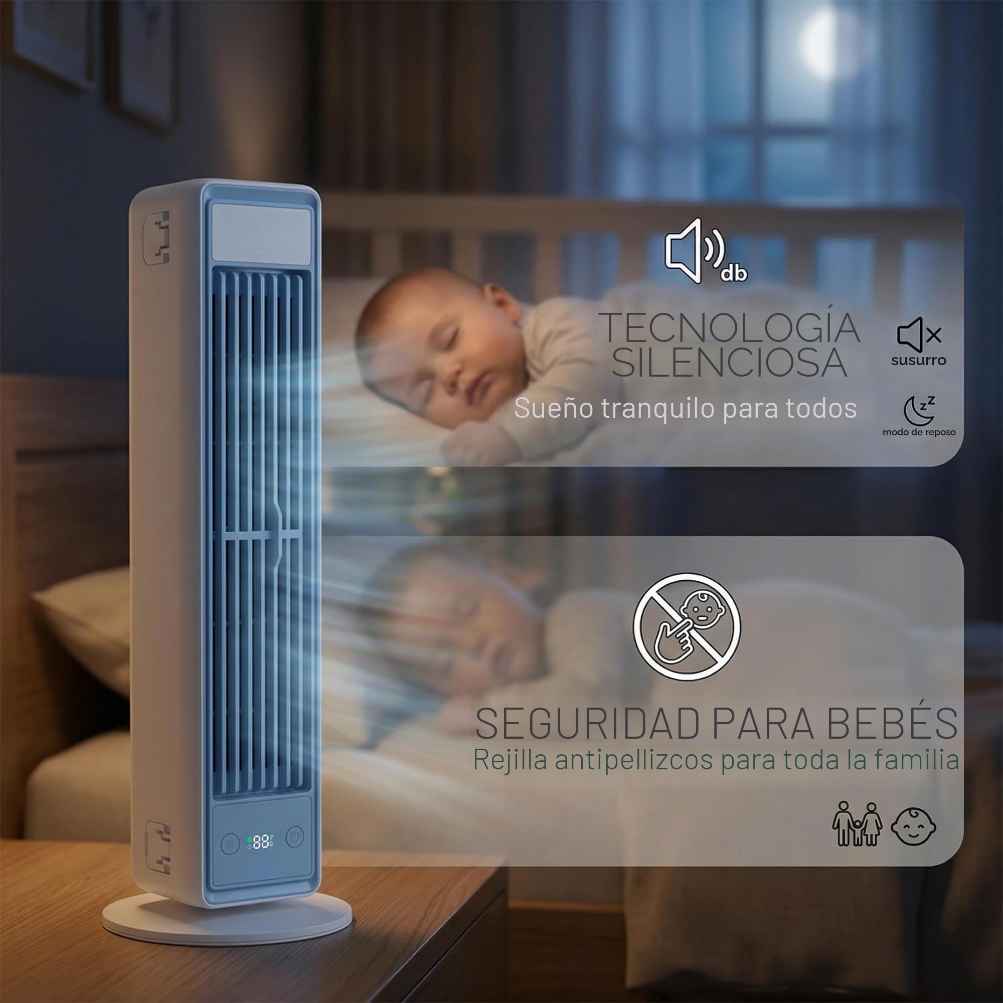 Aire acondicionado portátil pequeño: torre sin aspas con ventilador de CA de 3600 mah con control remoto, soporte/escritorio/montaje en pared 3 en 1, funcionamiento silencioso, 5 velocidades par
