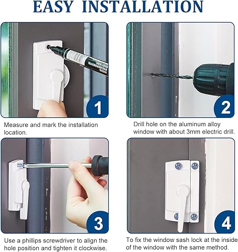 Miniatura 6 de WAO ZONE Paquete de 6 cierres de ventana de seguridad, para ventanas correderas verticales y horizontales y ventanas individuales o dobles de vinilo