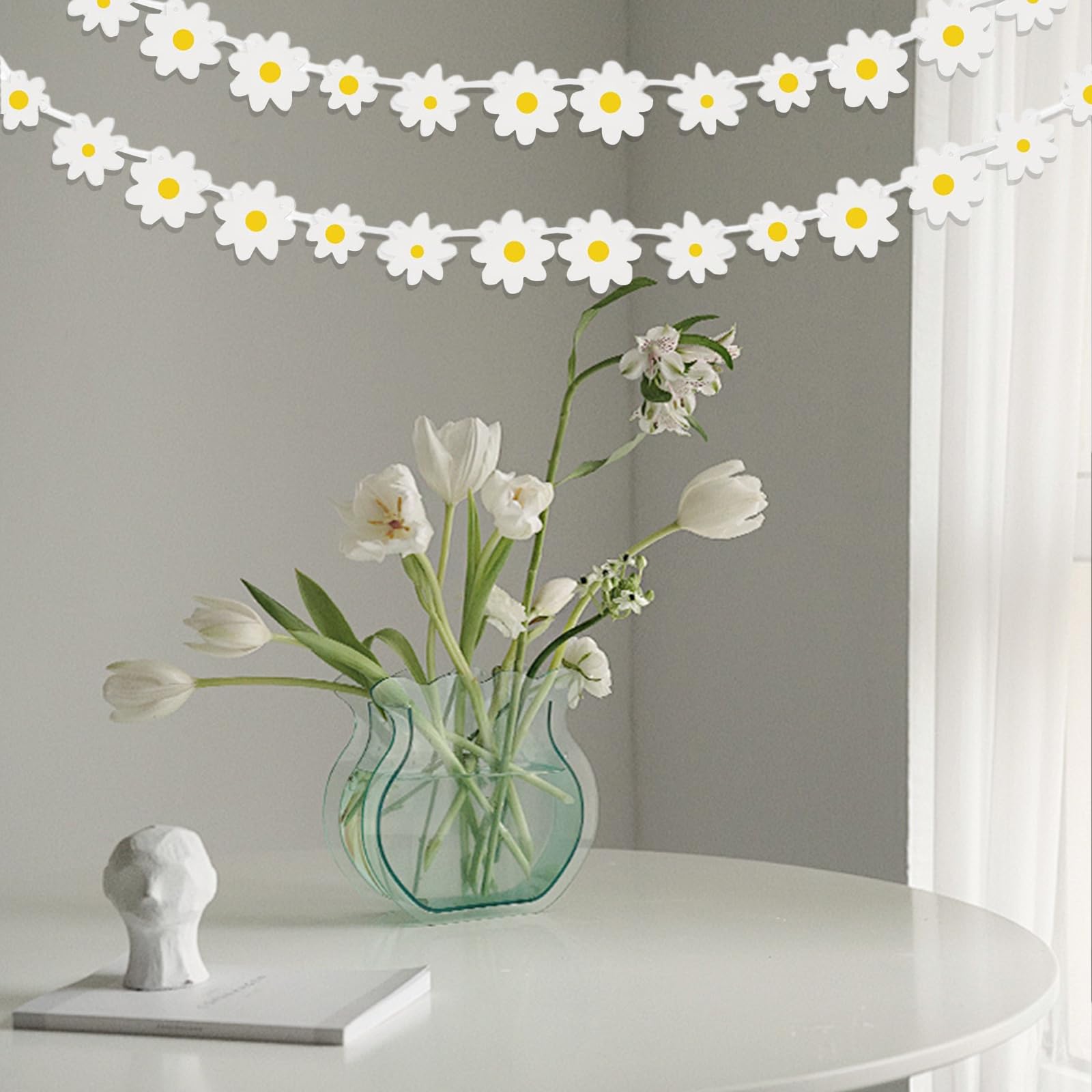 4 Pezzi Banner Margherite Bianche Boho - Ghirlande Fiori Per Decorazioni Compleanno, Nursery E Feste - Foto 4