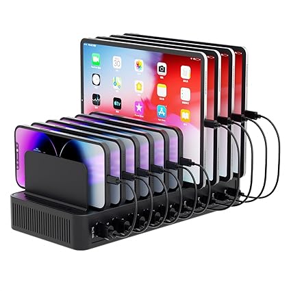 60W Charging Station for Multiple Devices, 10-Port USB Fast Charging Station with Adjustable Divider...