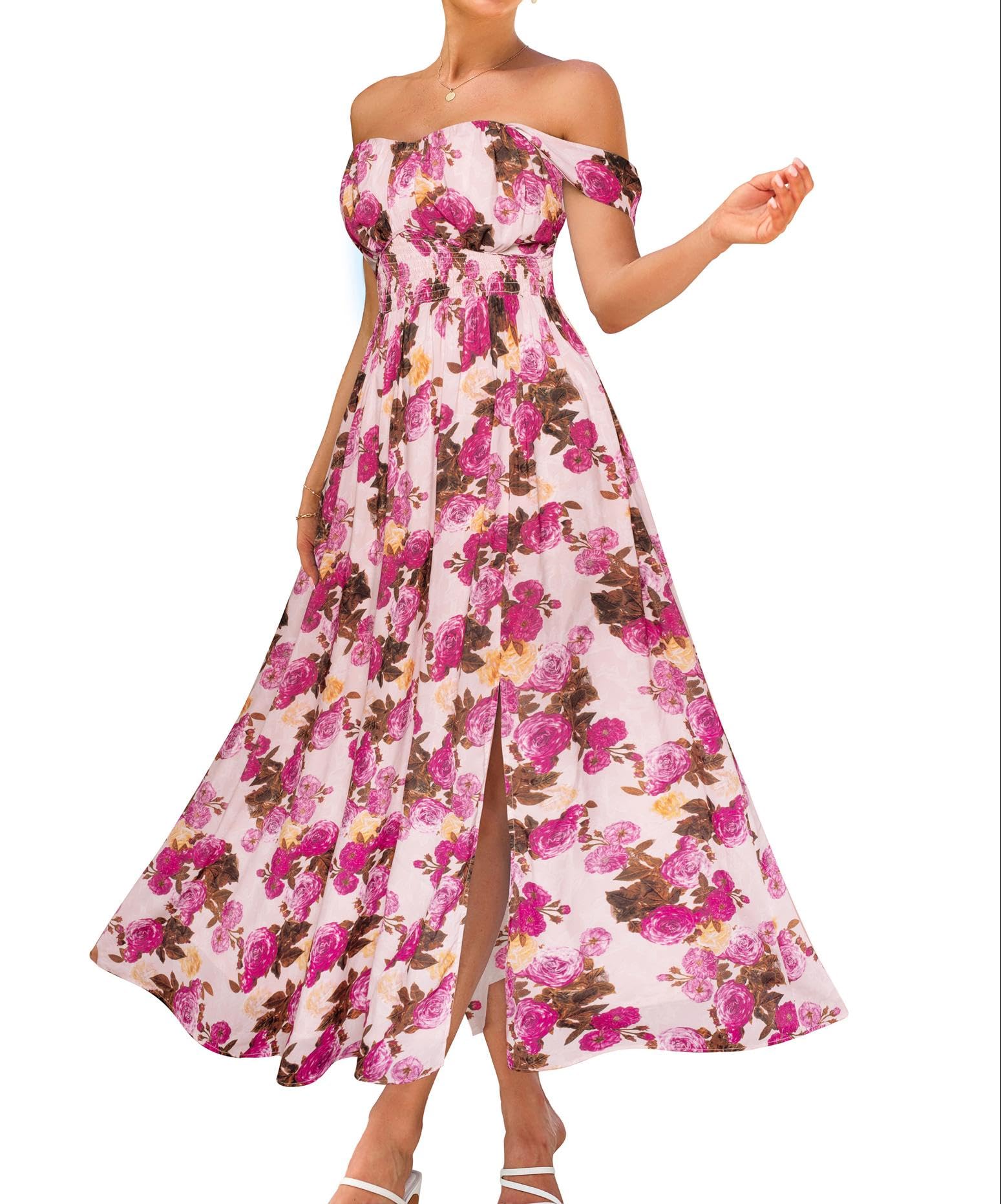 GRACE KARIN 2026 Women's Summer Floral Wedding Guest Dress,Beach Flowy A Line Maxi Off Shoulder Bridesmaid Dresses