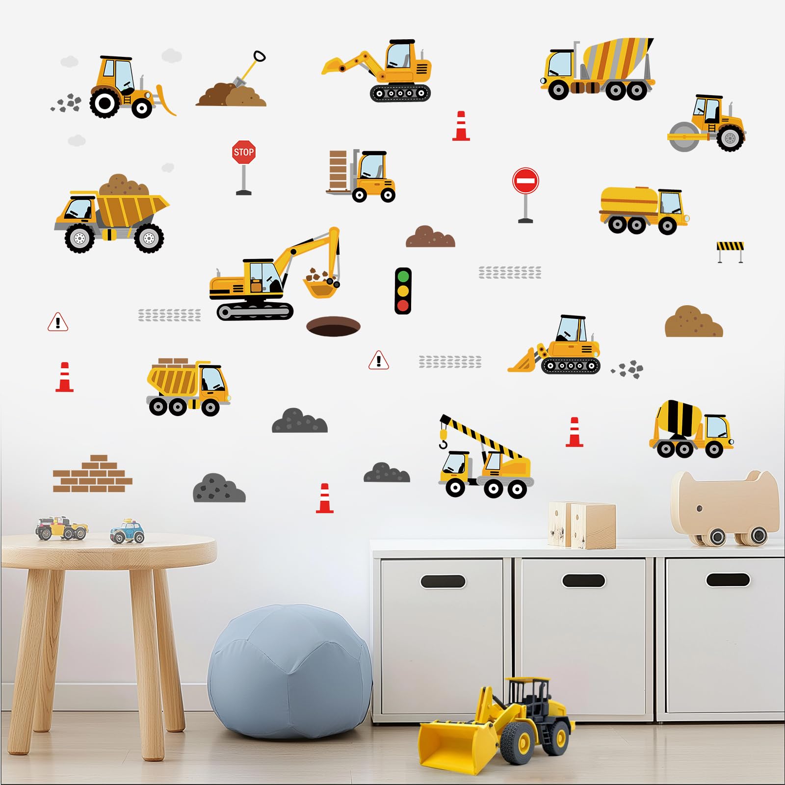 SHUCHING Construction Vehicles Wall Stickers for Kids Room Nursery Playroom Removable Vinyl Digger Bedroom Decor Accessories
