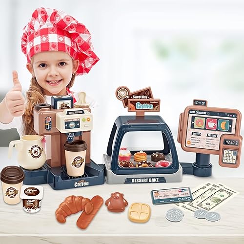 Miniatura 3 de Juego de simulación, cafetera, juguete, juego de rol, cafetería, fiesta, juego con cafetera, caja registradora, juguete, comida, postre, donas