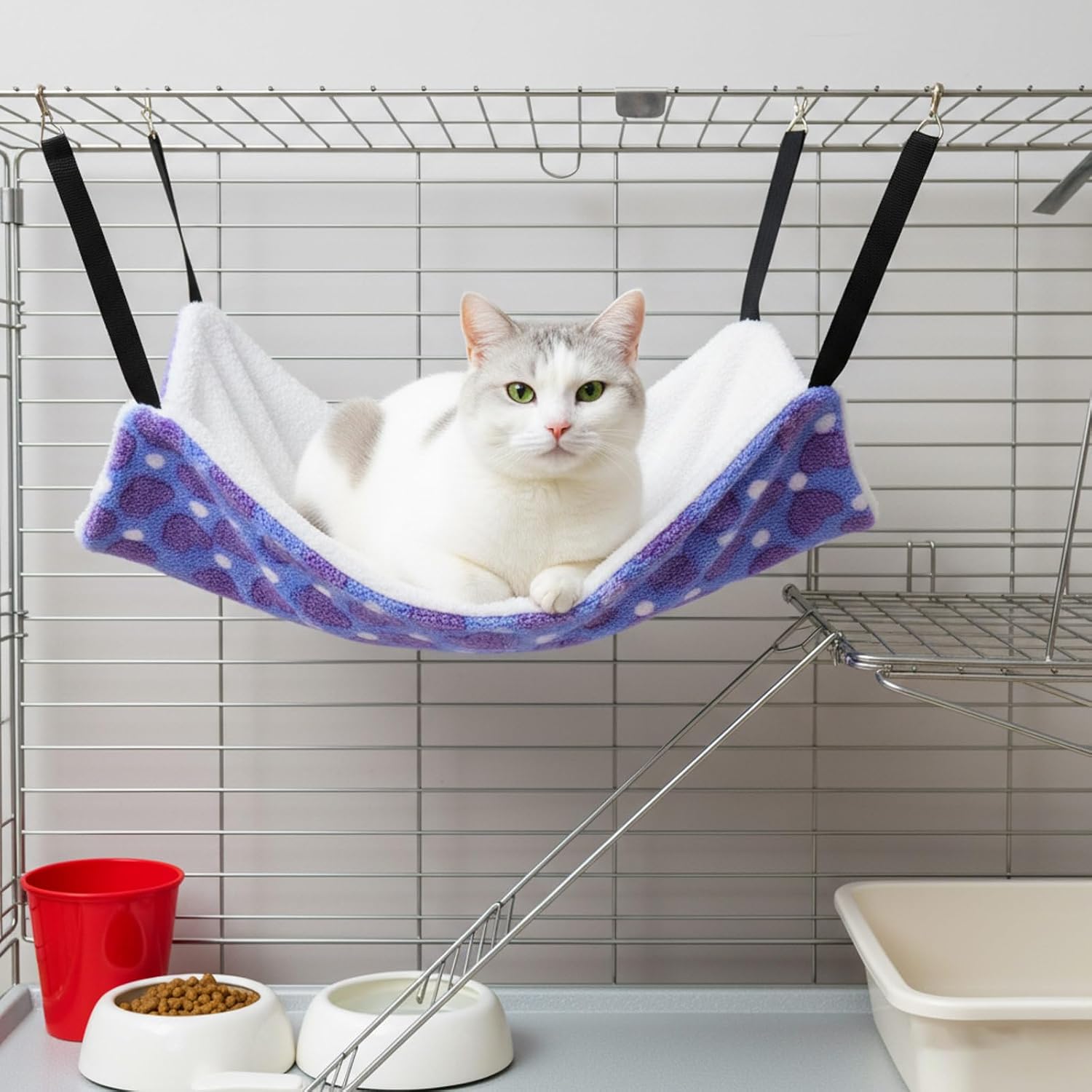 8 Pcs Cat Hammock for Cage, Pet Hammock Bed, Reversible Hanging Cat Hammocks Soft Bed, with Straps and Metal Hooks for Kitten Indoor Puppy Rabbits Feral Animals Shelters(Heart Style)