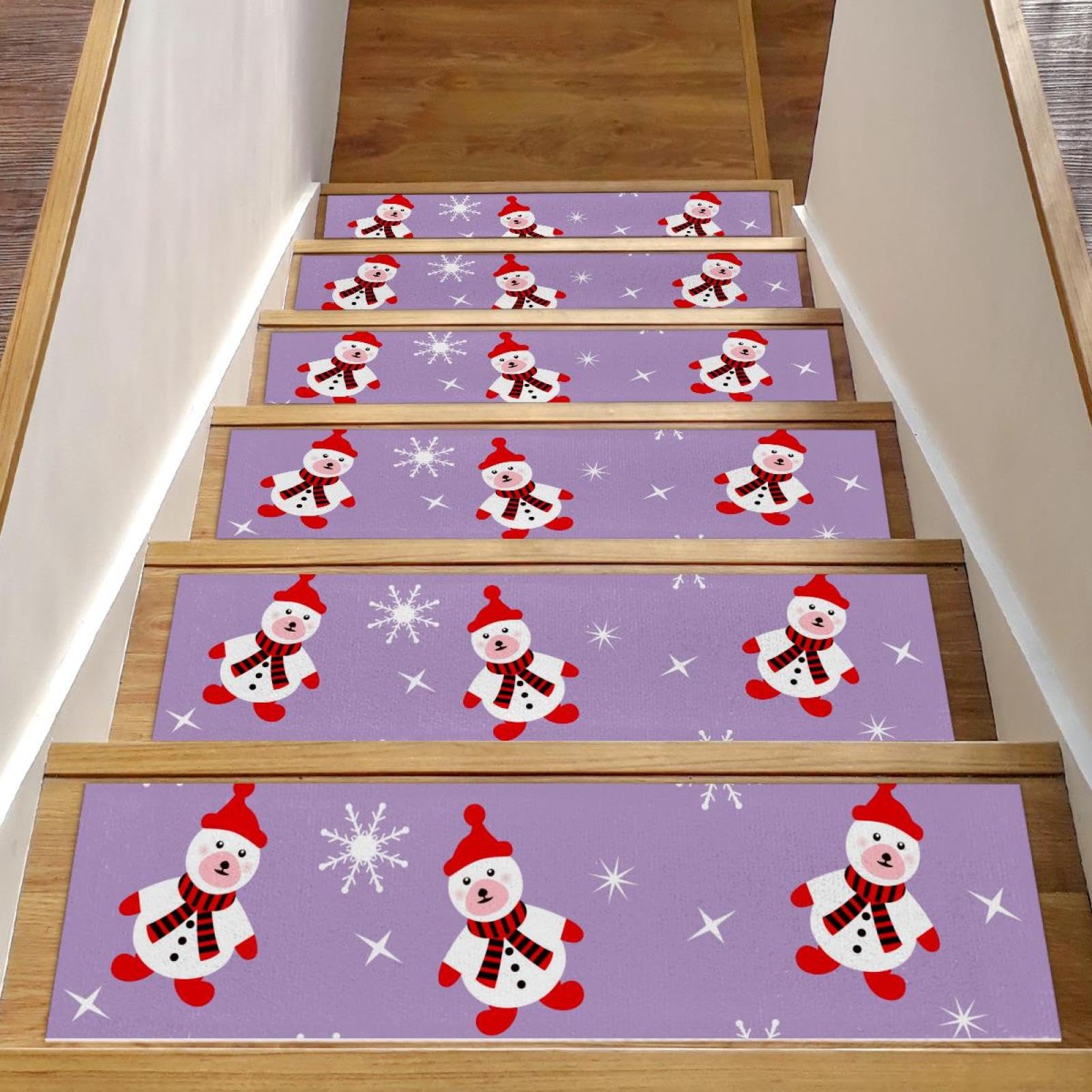 Évitez les chutes : tapis d'escalier antidérapants violets avec ours de Noël en TPE