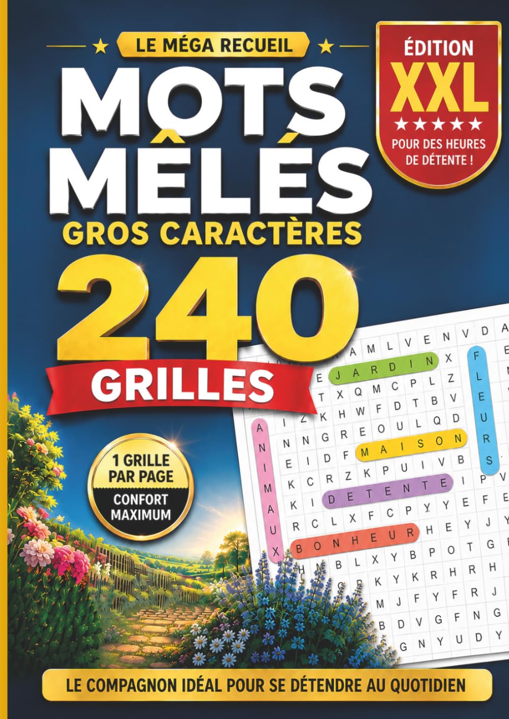 Méga Recueil de Mots Mêlés: 240 grilles gros caractères à résoudre – Plus de 300 pages – Solutions incluses