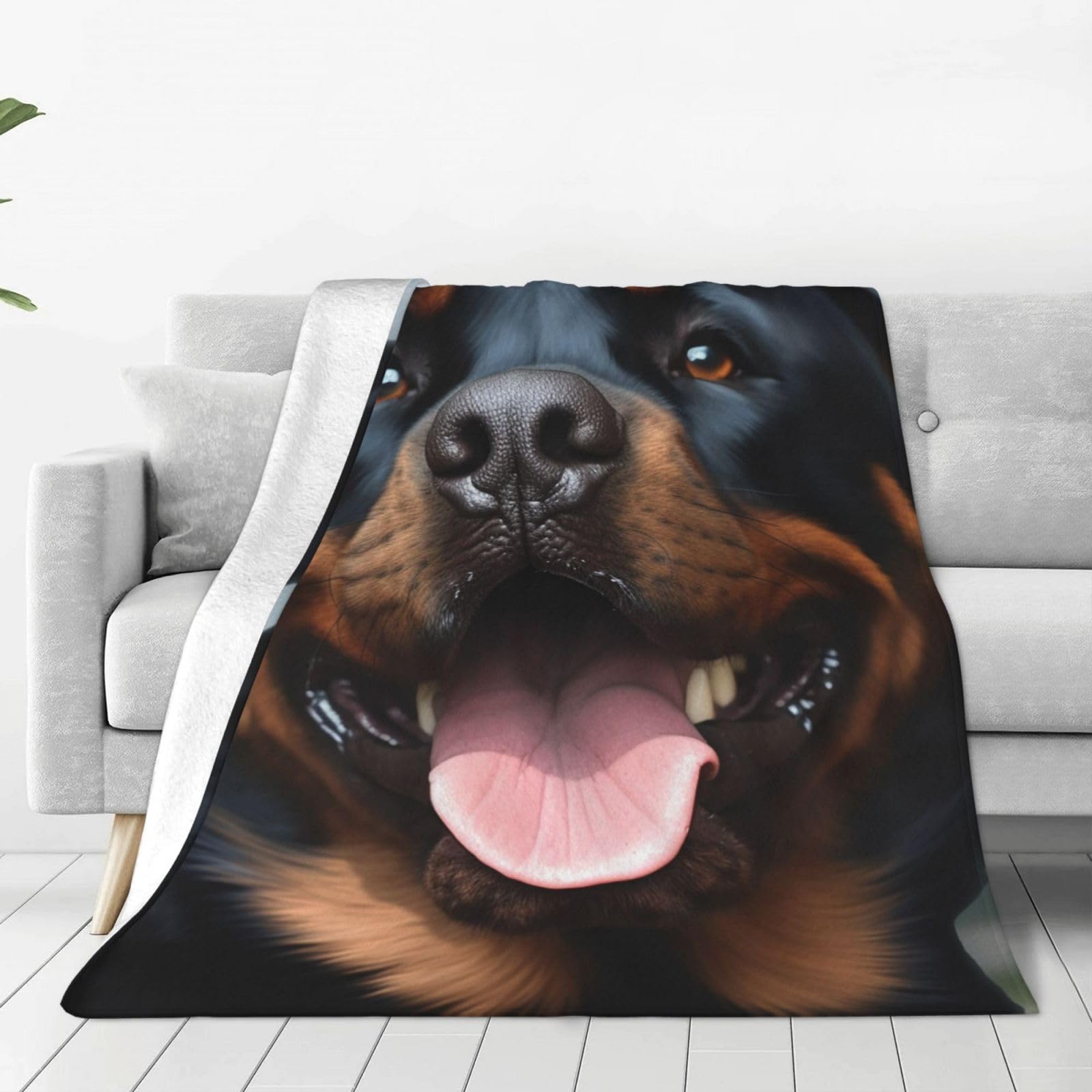 Rottweiler dogs tongue head Throw Blanket 40"x30" Flannel Fluffy Warm Blanket for Couch, Reversible Plush Blankets for Bed, Comfy Fuzzy Blanket for Sofa, Plush Lightweight-Blankets for All Season