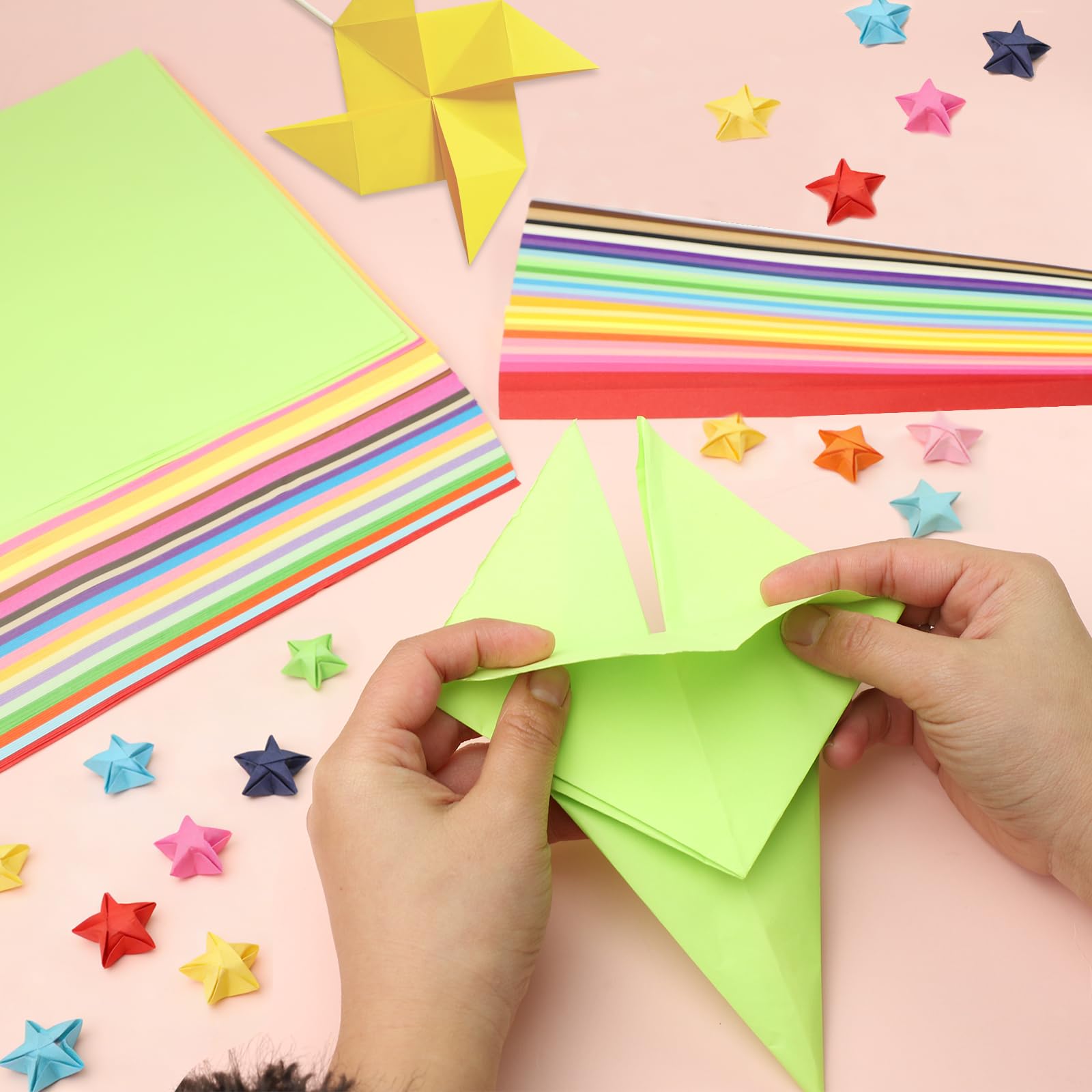 Papel de origami A4 100 hojas 20 colores vivos 70 g/m² doble cara con tiras para estrellas para manualidades