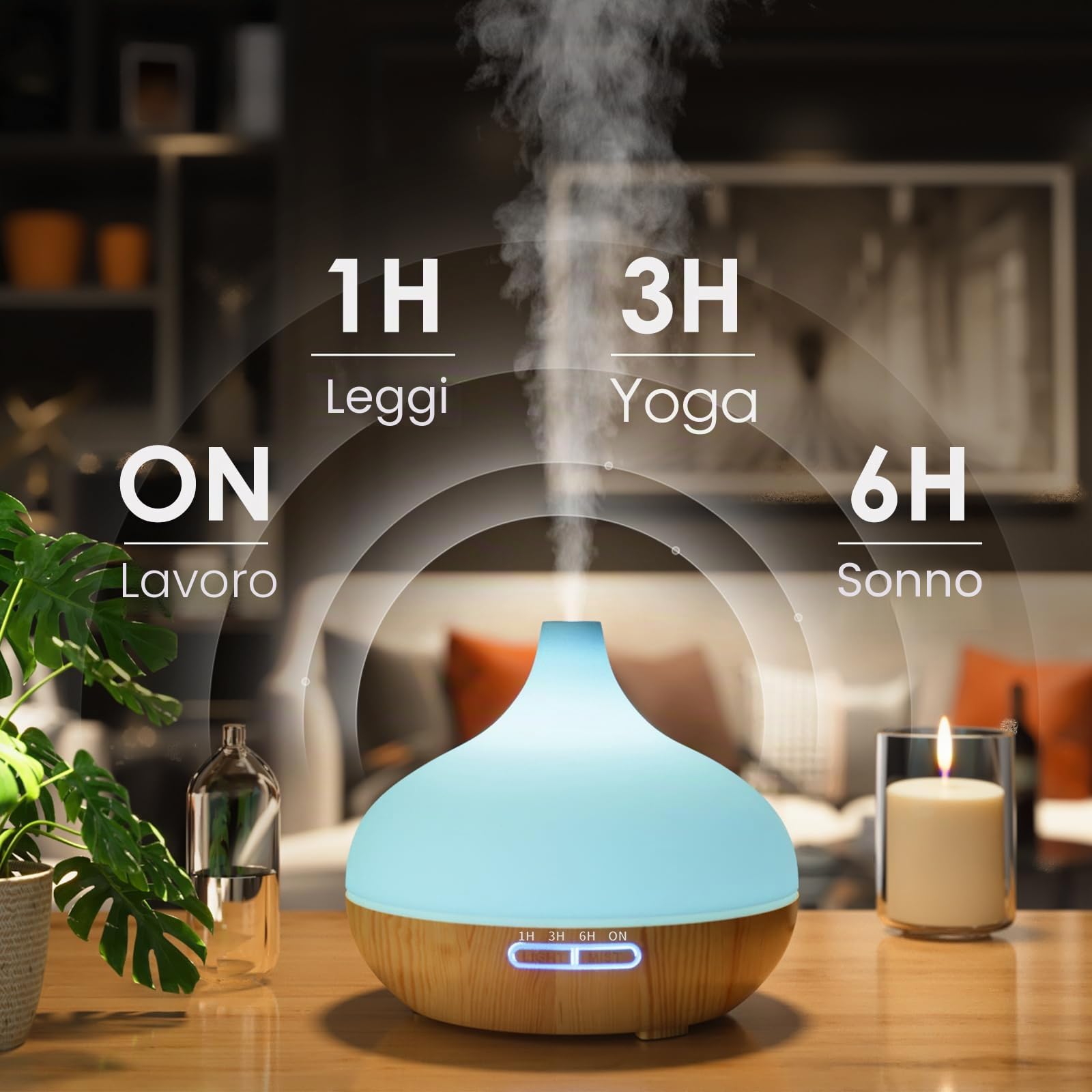 Set di Diffusore di Aromi per Oli Essenziali 500 ml con Telecomando, 14 Colori LED e 4 Impostazioni del Timer - Ideale per Rilassamento, Benessere e Aromaterapia