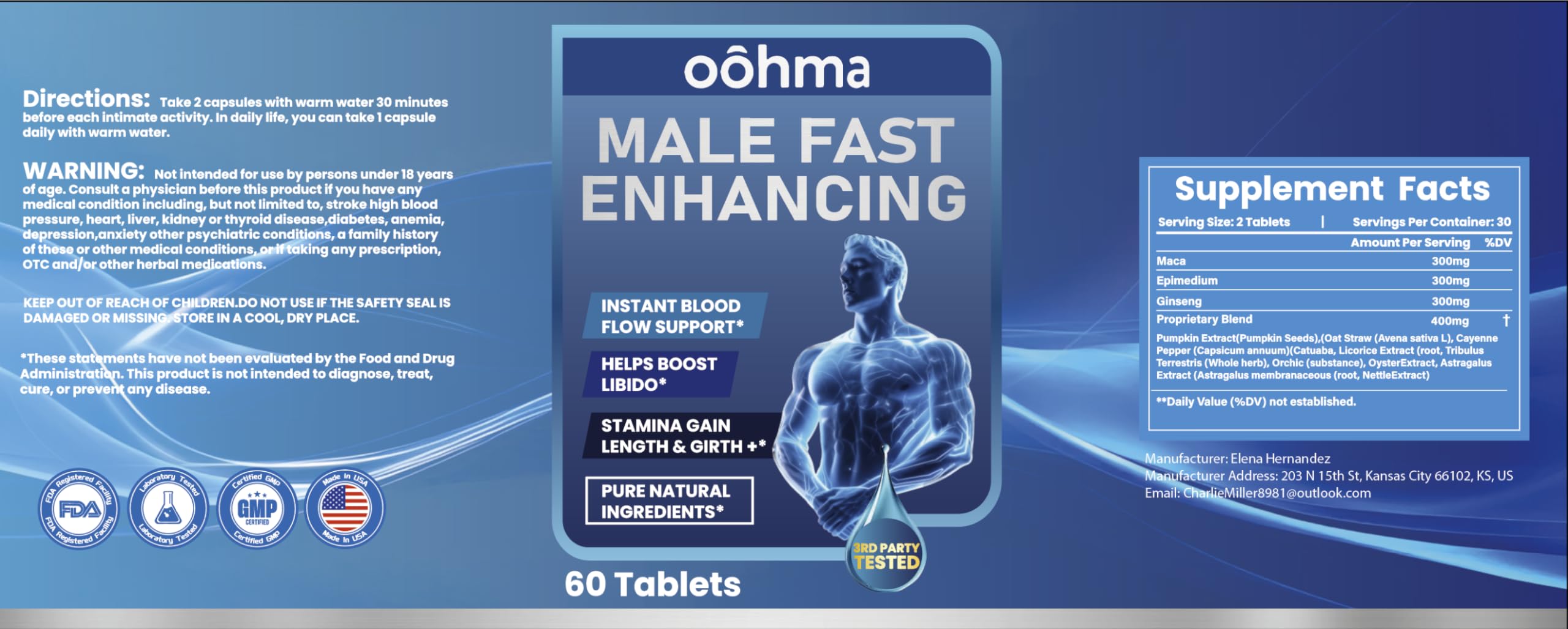 New Male Enhancing Supplement, Designed to be Fast Acting for Blood Flow to Gain Length & Girth + Stamina, Maca, Epimedium, and Other Natural Ingredients, 3rd Party Tested Supplement 60 Tablets — Amazon image 6