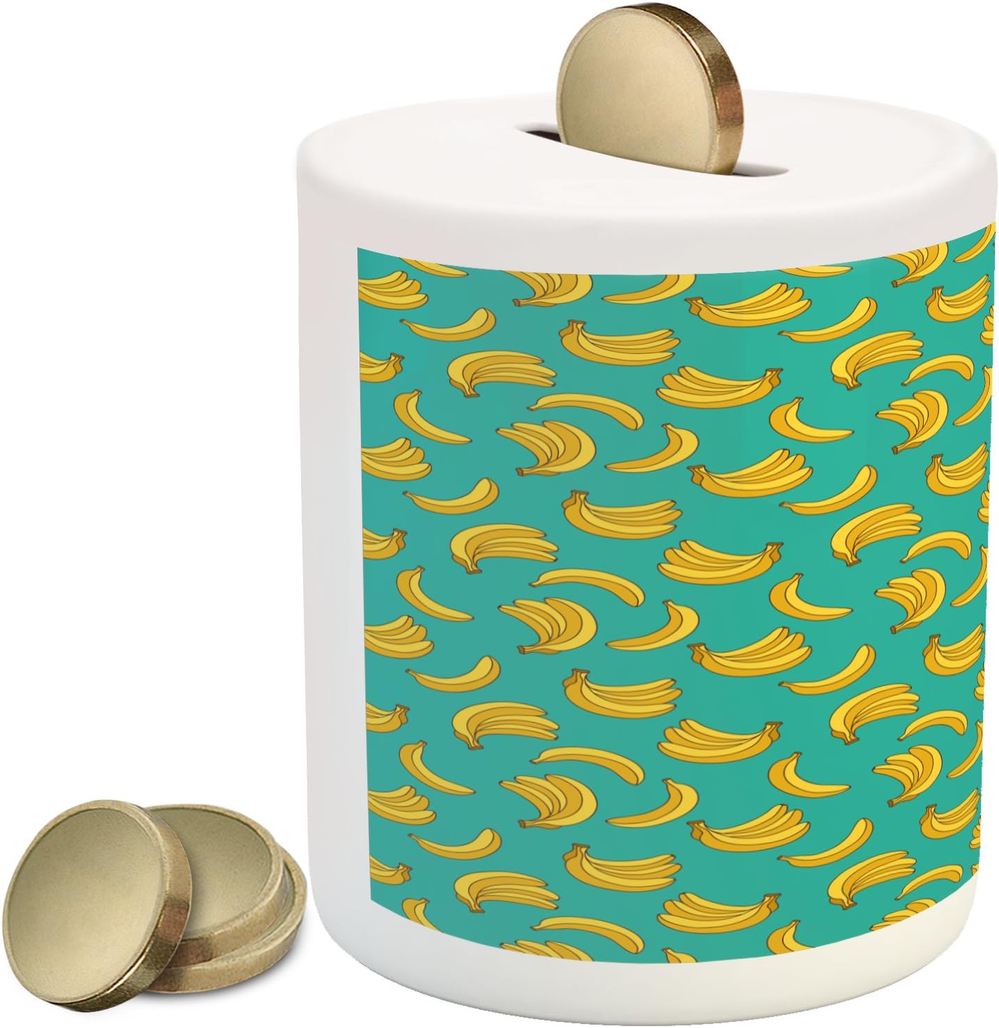 Ambesonne Yellow and Blue Piggy Bank, Tropical Bananas