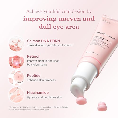Miniatura 3 de medicube Salmon DNA PDRN - Suero de ojos con péptido rosa con niacinamida y retinol de pureza del 99% para líneas finas, tono de piel desigual,