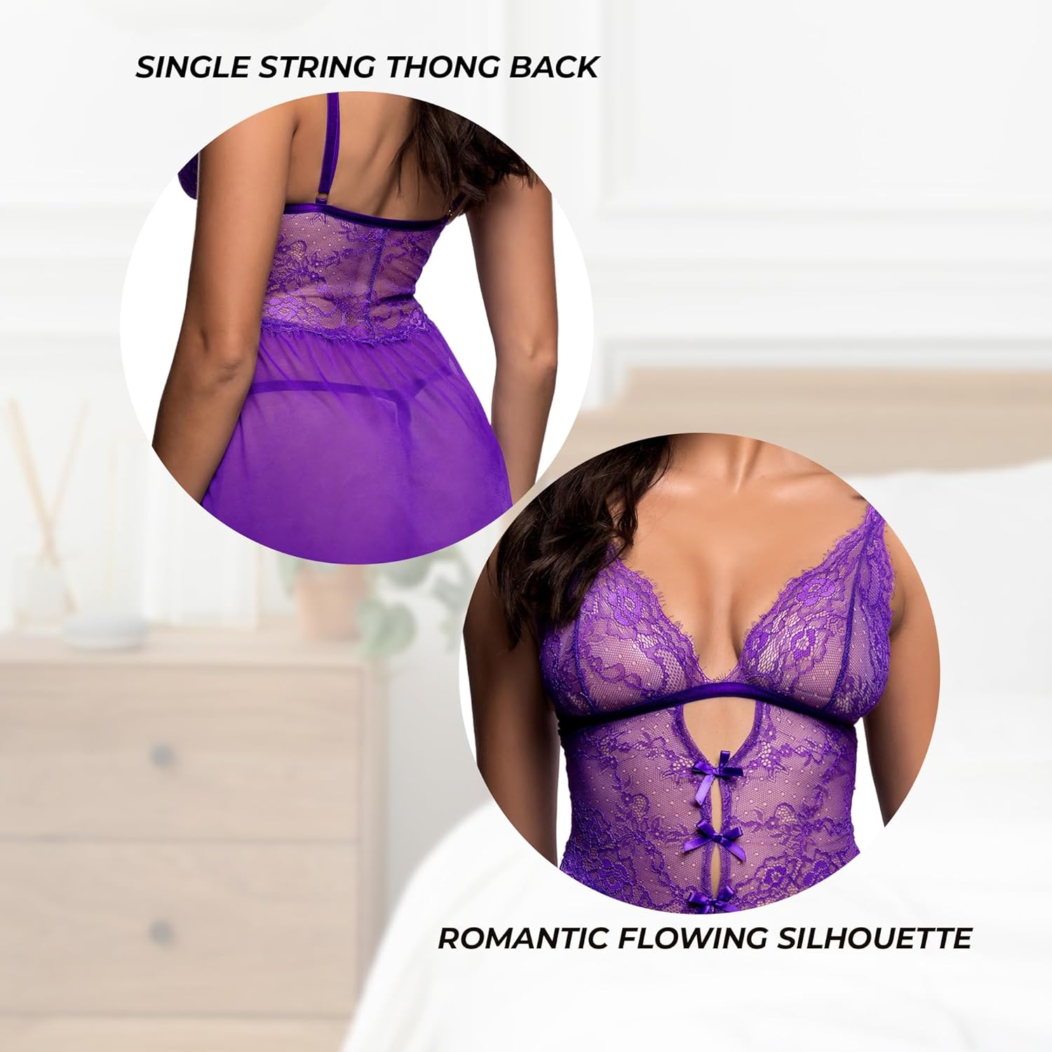 Roma Confidential Lace Babydoll Lingerie for Women: Paradise Dream Sexy Baby Doll Set Chemises & Negligees with Chiffon Skirt