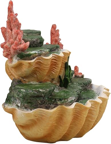 Miniatura 4 de Ebros - Concha de almeja gigante dorada de 2 niveles con arrecifes de coral, sirenas en miniatura, con luces LED brillantes, sirenas de fantasía,