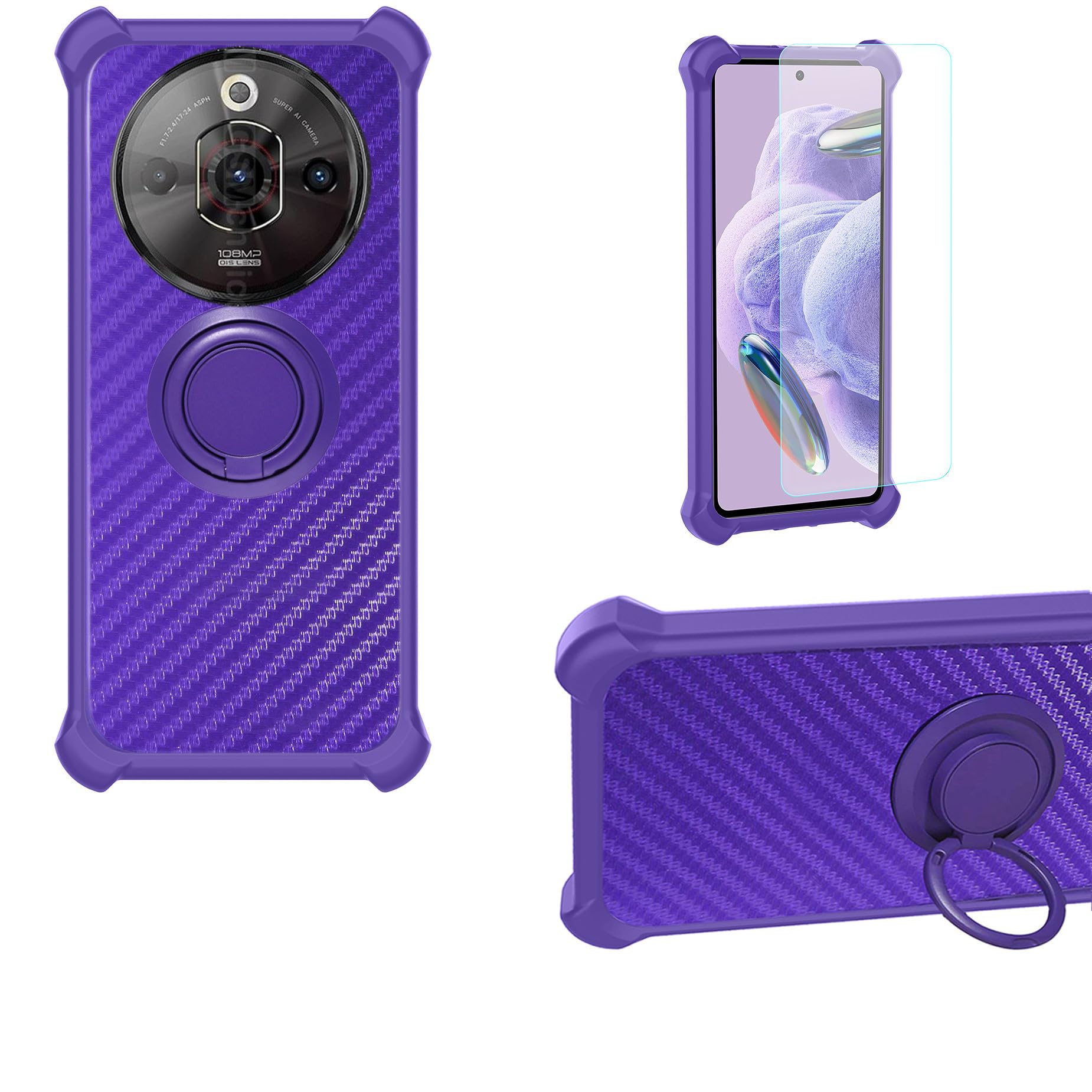 Bojioderf Case Compatible For Vortex Zg55 Phone Case Cover PC Backplane Silicone Soft Frame Cover [360 Metal Ring, Magnetic Car Mount] CSKB-Fen