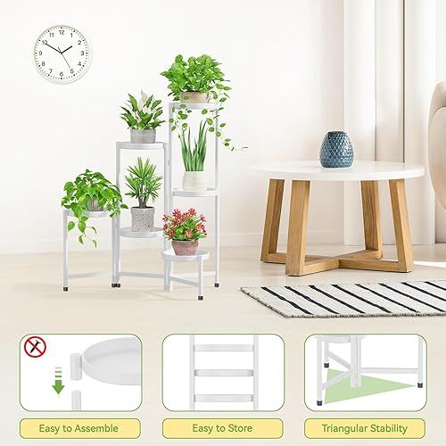 Miniatura 4 de iDavosic.ly Soporte alto para plantas de 6 niveles para interiores, soporte de esquina de metal escalonado para múltiples plantas, soporte plegable