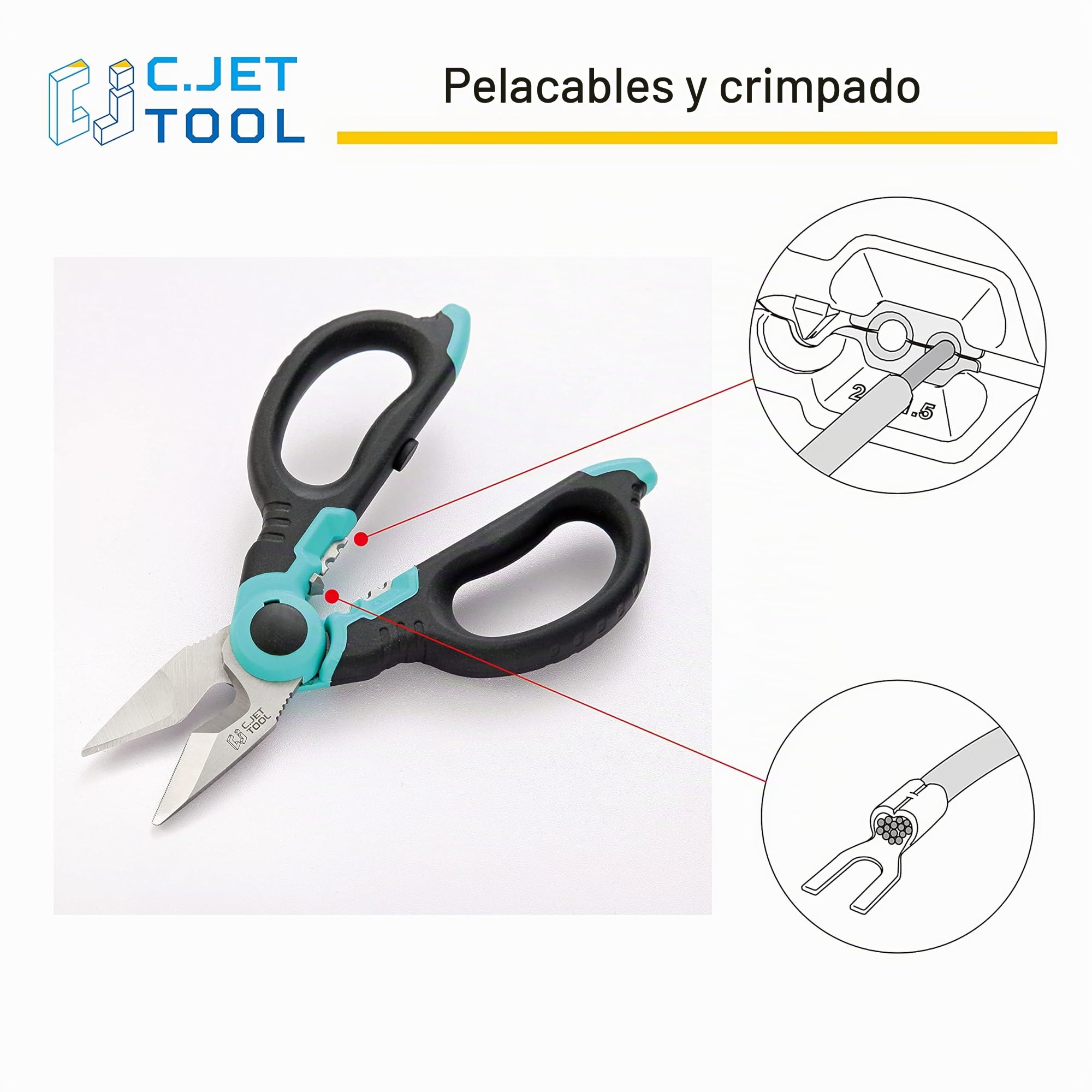 C.JET TOOL Tijeras Electricista Profesional de 160 mm, Acero Inoxidable para Cable Suave de Cobre de Aluminio (Turquesa)