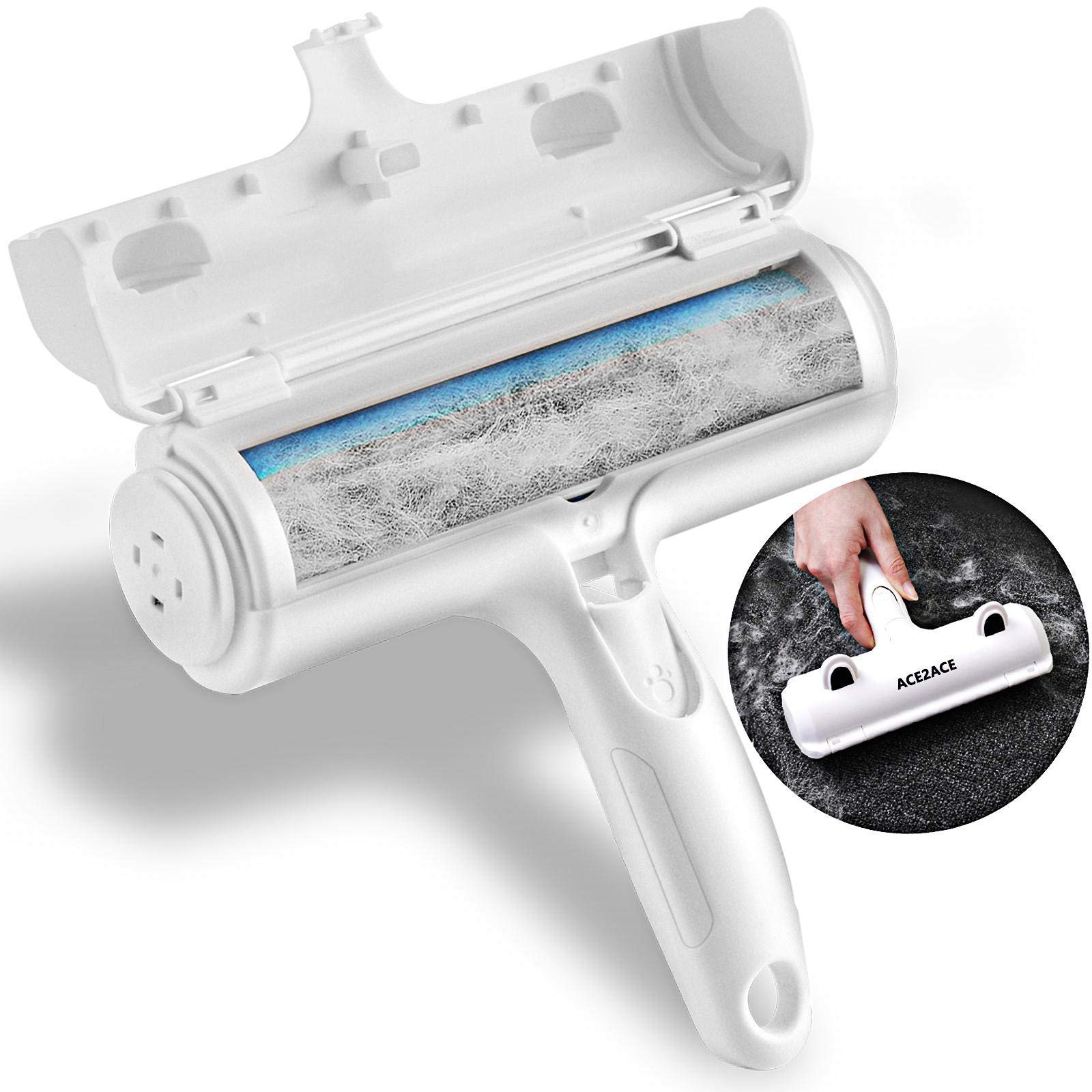 ACE2ACE Pet Hair Remover Roller, Reusable Animal Hair Removal Brush for Dogs and Cats, Easy to Clean Fixed Areas Pet Fur from Carpet, Furniture, Rugs, Stairs, Bedding and Sofa