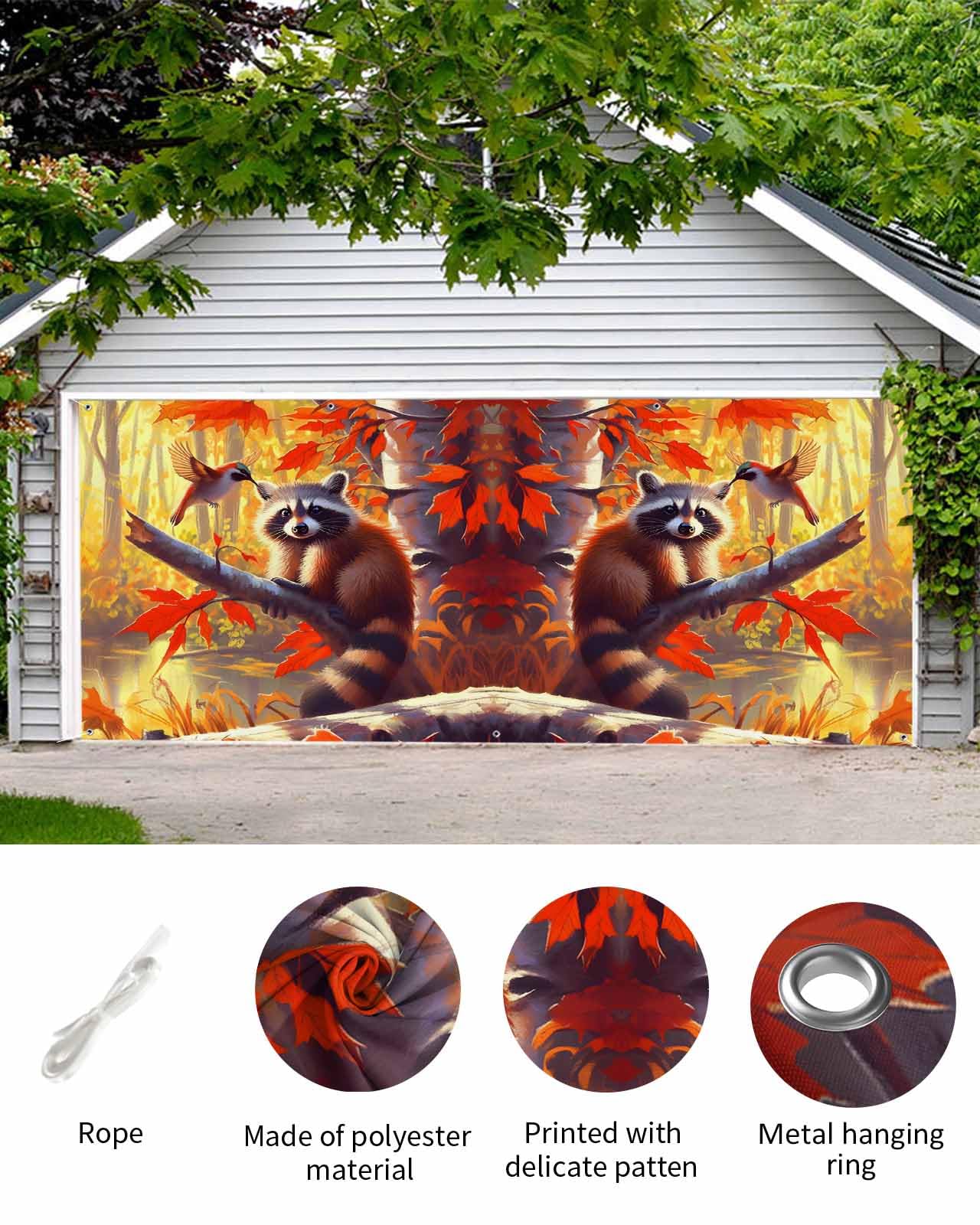 Majestic Lion Garage Door Cover – Autumn Wildlife Scene, 157x71 Inch, Outdoor/Indoor Decor For Fall Parties & Photos