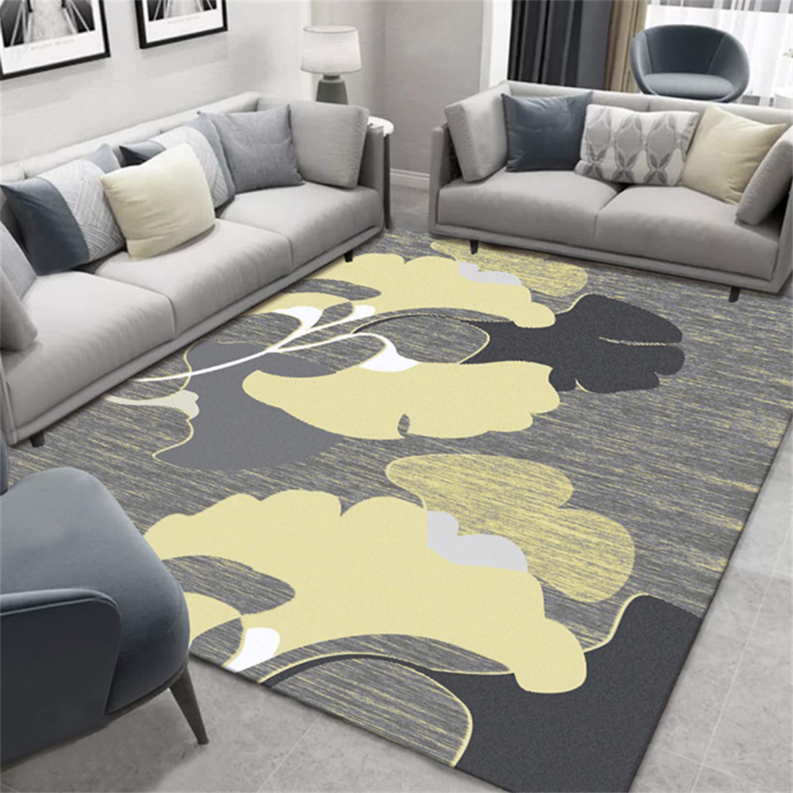 Tapis Noël moquette salon résistant aux plis en tissu polaire lisse gris jaune