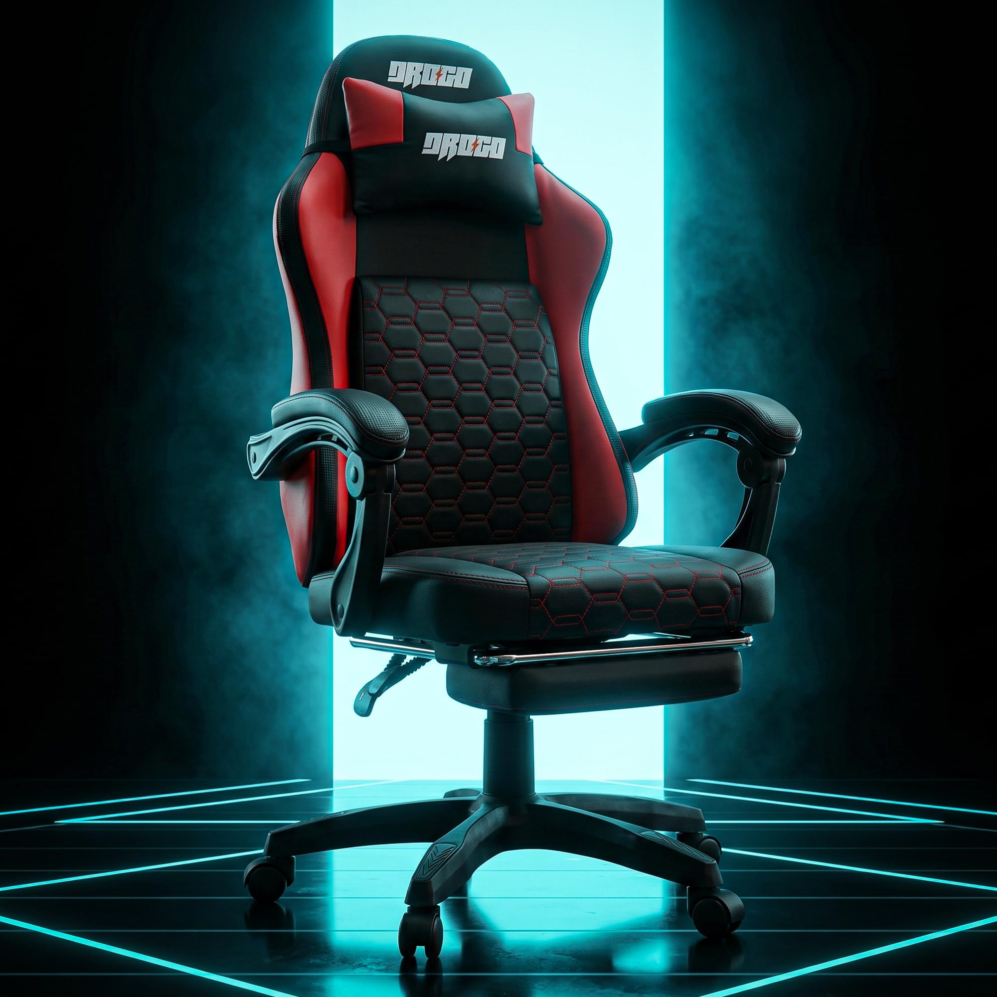 DROGO Pulse Ergonomic Gaming Chair | High Back Office Computer Chair with Premium PU Leather, Adjustable Height & Linkage Armrest | Lumbar Support, 165° Recliner & Footrest | 1 Yr Warranty (Red)
