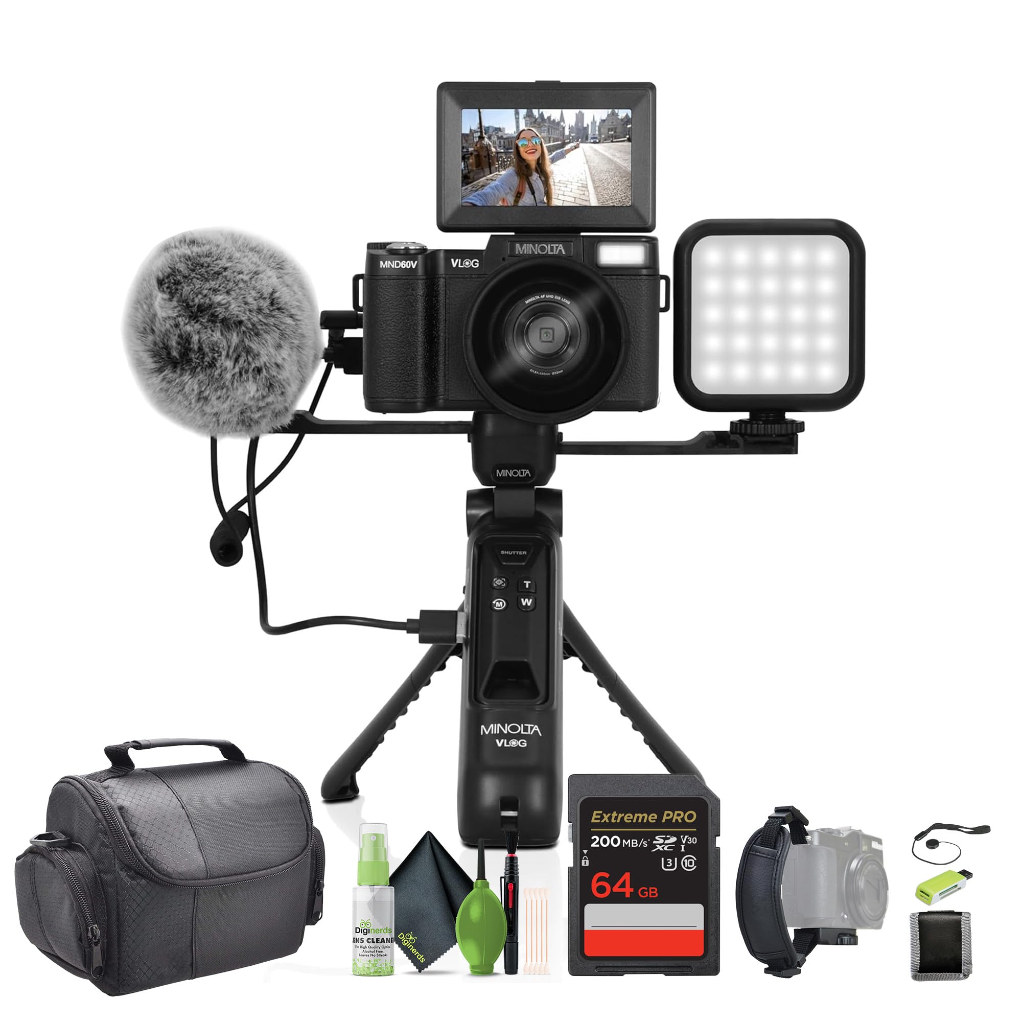 Minolta MND60V 64 MP Autofocus 4K Digital Vlogging Camera / 60FPS Ultra HD Vlogger & Content Creator's Kit (Black) Bundle with 64GB Memory Card + Vlog Tripod + More Accessories-image-15