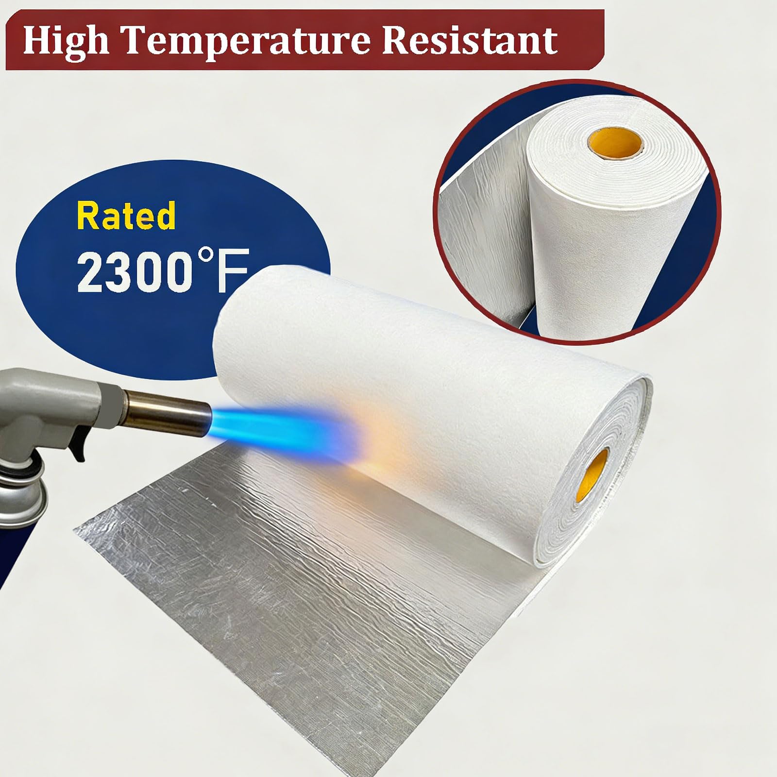 Keramikfaserpapier Mit Aluminiumfolie, 2300℉ Hochtemperatur-dichtungspapier, Selbstklebend, Dicke 3 Mm – 10 Mm, Flexibel Und Schneidbar Für Industri(Size:60cm×100cm×5mm,Color:Nicht klebende Rückseite)