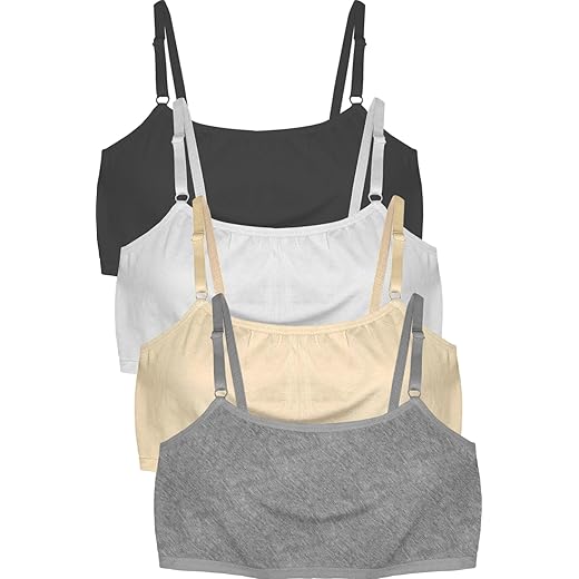 Dressably Pack of 4 Solid Beginner Bras for Girls/Kids: Half Slips & Camisoles