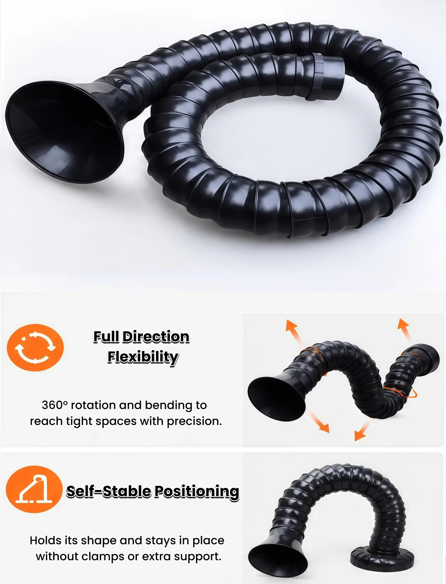 Sistema de extracción de humos de soldadura, brazo de manguera flexible con capucha antipolvo para una extracción eficiente del polvo y purificación del aire, tubo de posicionamiento universal