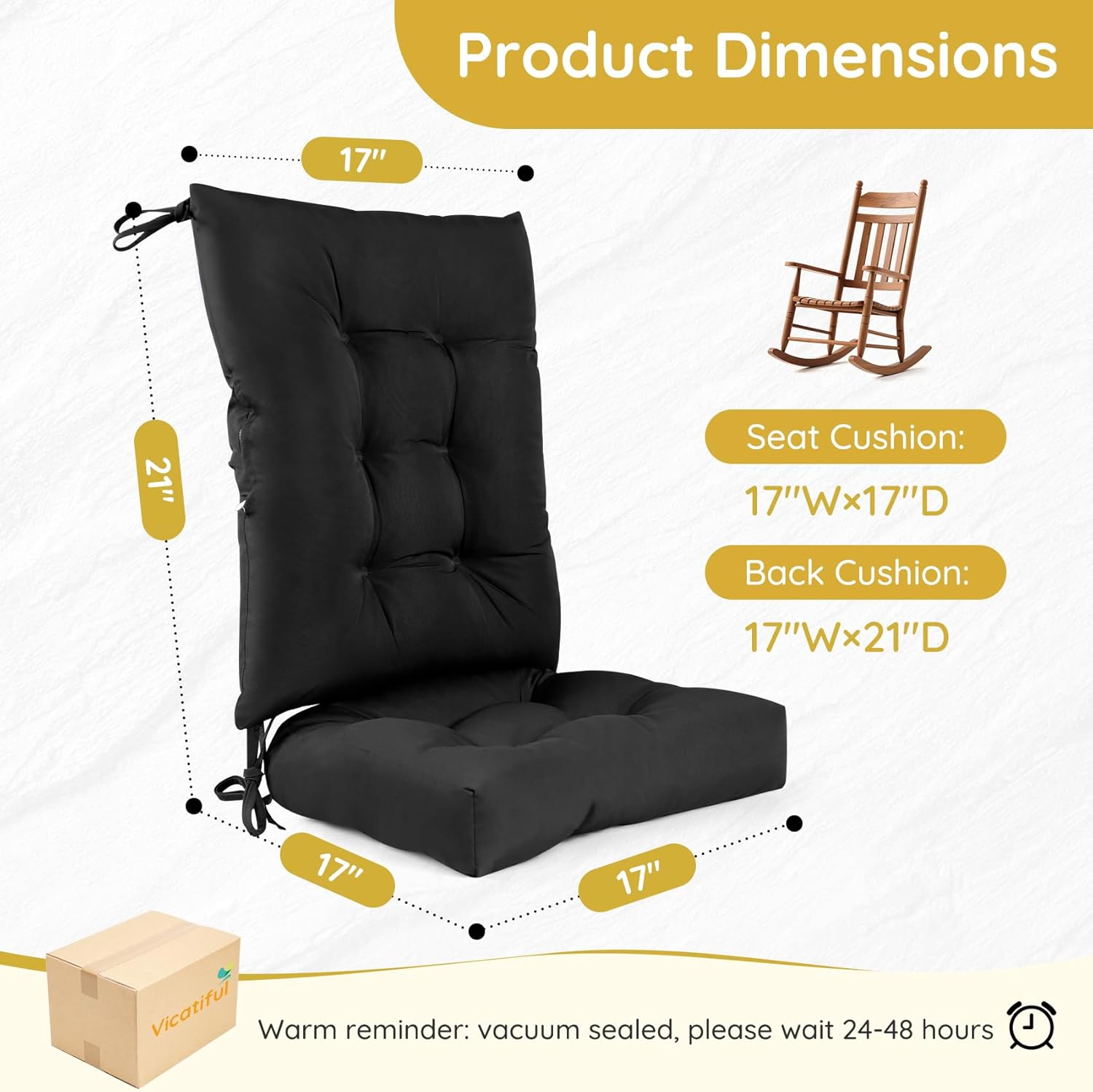 Rocking Chair Cushion Premium Tufted Pads with Ties Indoor/Outdoor Thick Linen Chair Pads Non-Slip Chair Pads for Elderly Sitting 17×17 inch (Waterproof-Blake)