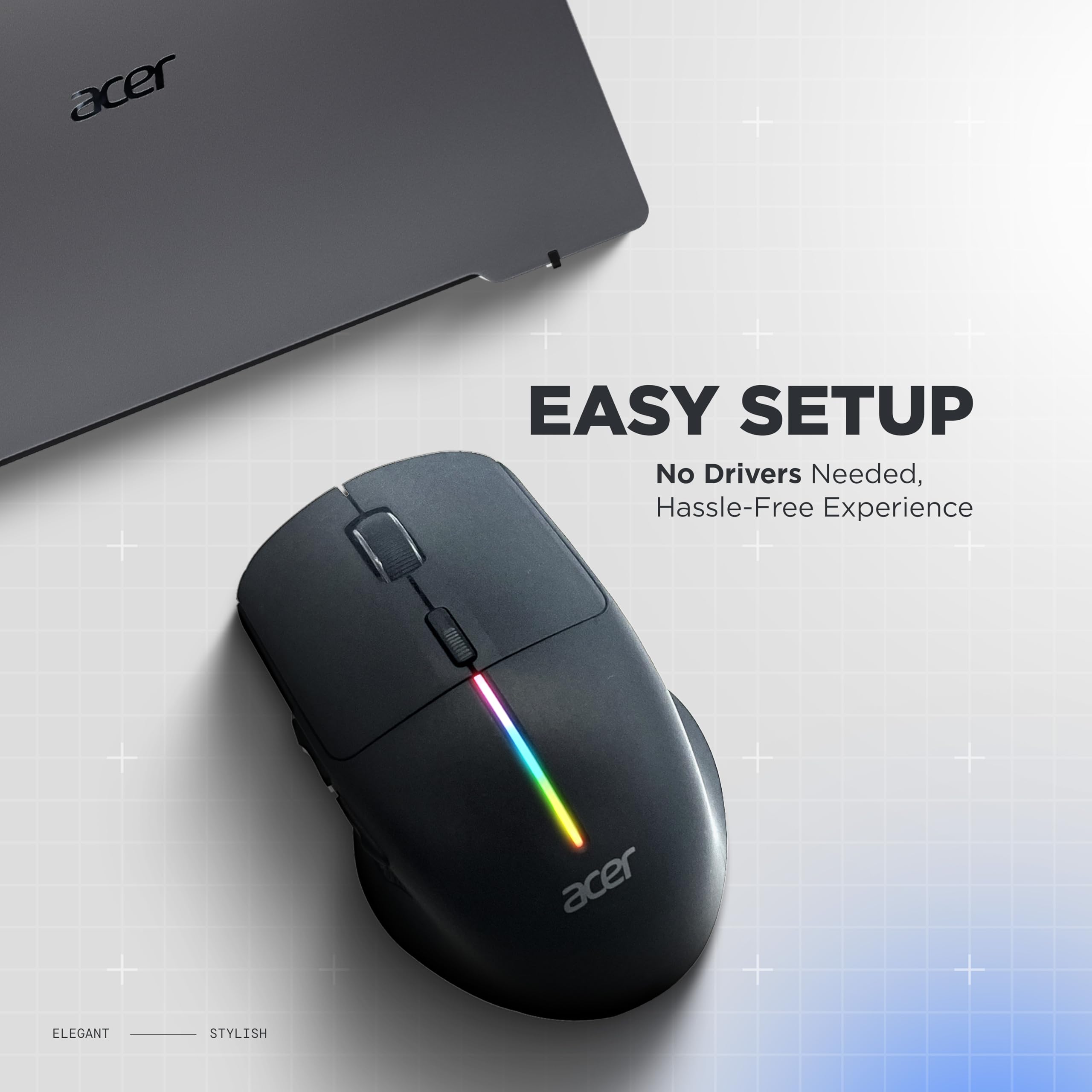 Acer Prism Dual Mode Wireless Mouse I 2.4G + Bluetooth I Silent Click I 3200 DPI (800-1200-2400-3200) I Rechargeable 500mAh I RGB LED I 6 Buttons I Lightweight 87g I Ergonomic Design for Laptop PC Mac — Amazon image 9