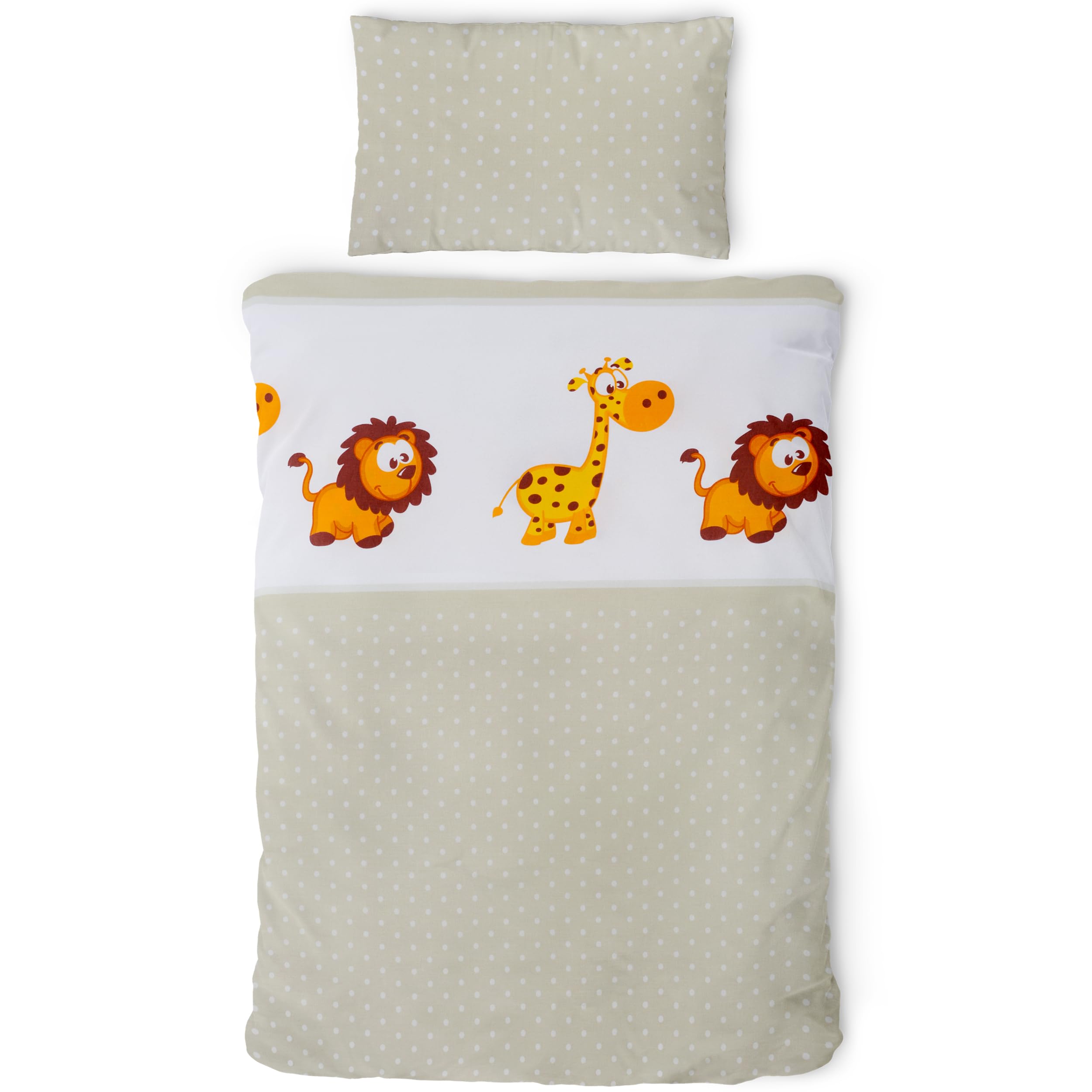 Gräfenstayn® 2-TLG. Kinderbettwäsche Set mit Tiermotiv und integriertem Reißverschluss - aus 100% Baumwolle (Renforce-Qualität) - Deckenbezug 135x100cm und Kissenbezug 60x40cm (Giraffe & Löwe)