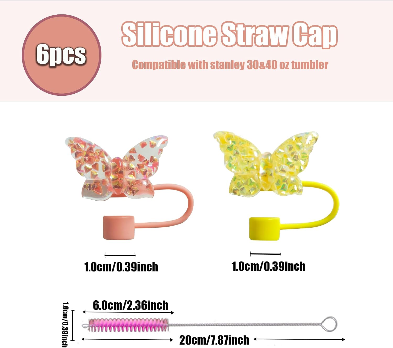 6Pcs 10mm Sparkling Butterfly Straw Cover for Stanley Cup,Funny Gift image 2
