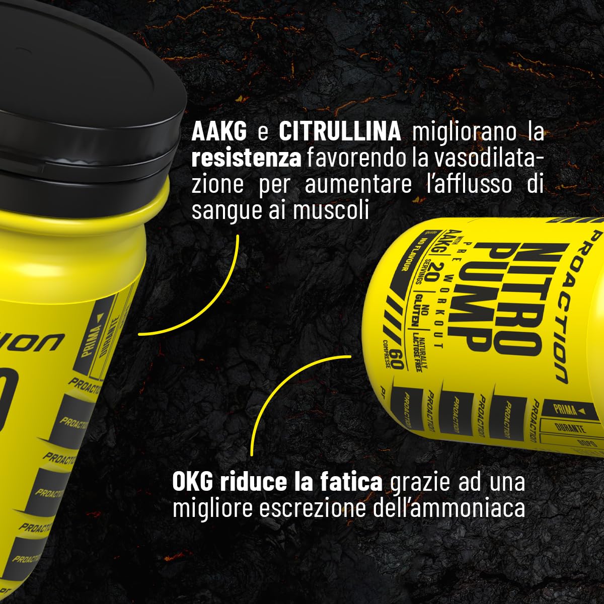 Proaction Nitro Pump 60 cpr - Arginina Ornitina Citrullina - Miglioramento recupero muscolare - Combatte stanchezza fisica.
