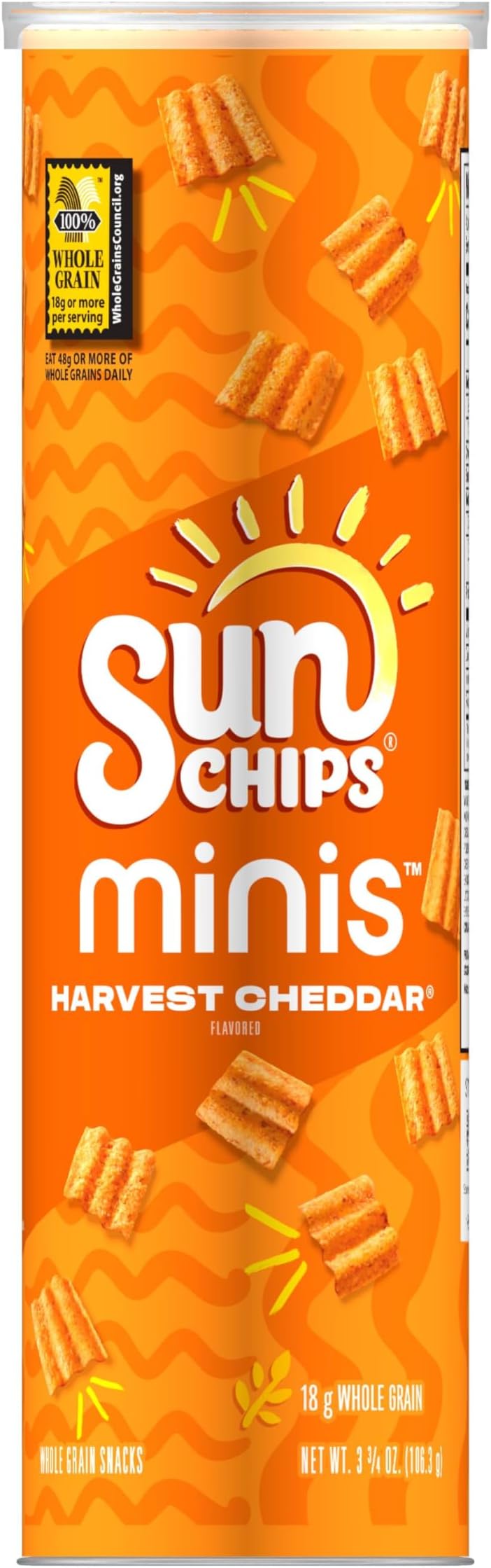 SunChips Minis, Harvest Cheddar Whole Grain Chips, 3.75 oz Canister