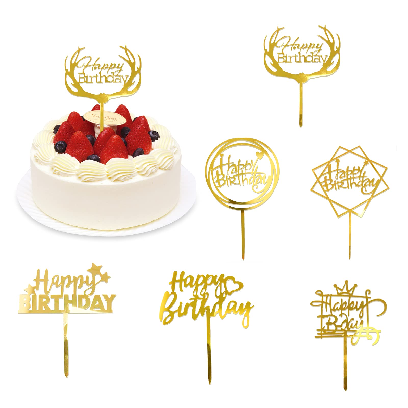 Buy 6 Pieces Happy Birthday Cake Topper, Tastek Acrylic Cake Topper