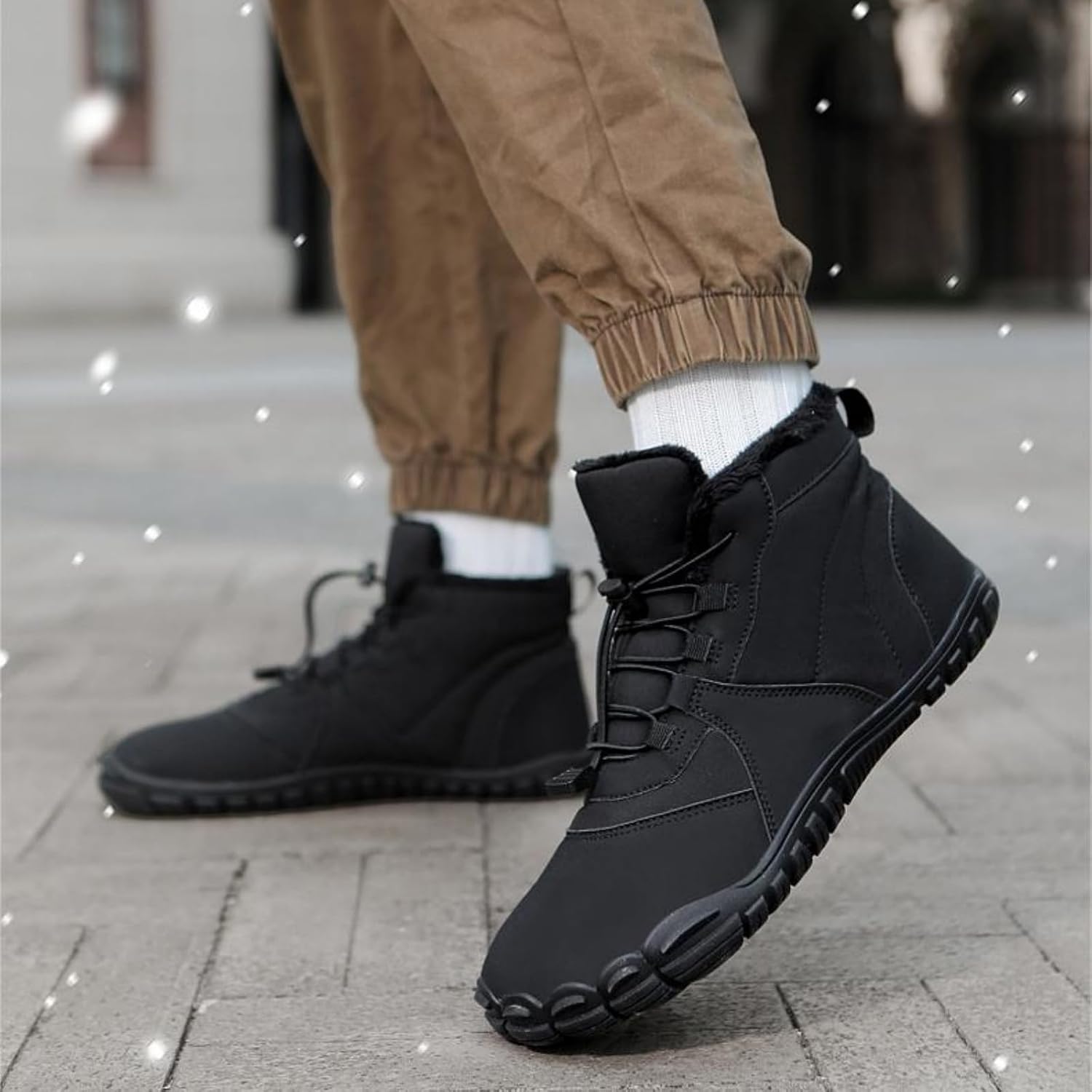Mens Womens Winter Barefoot Hiking Boots Warm Snow Boot Zero Drop Slip On Wide Toe Box Ankle Boots Waterproof Outdoor Shoes for Hiking Walking Trekking