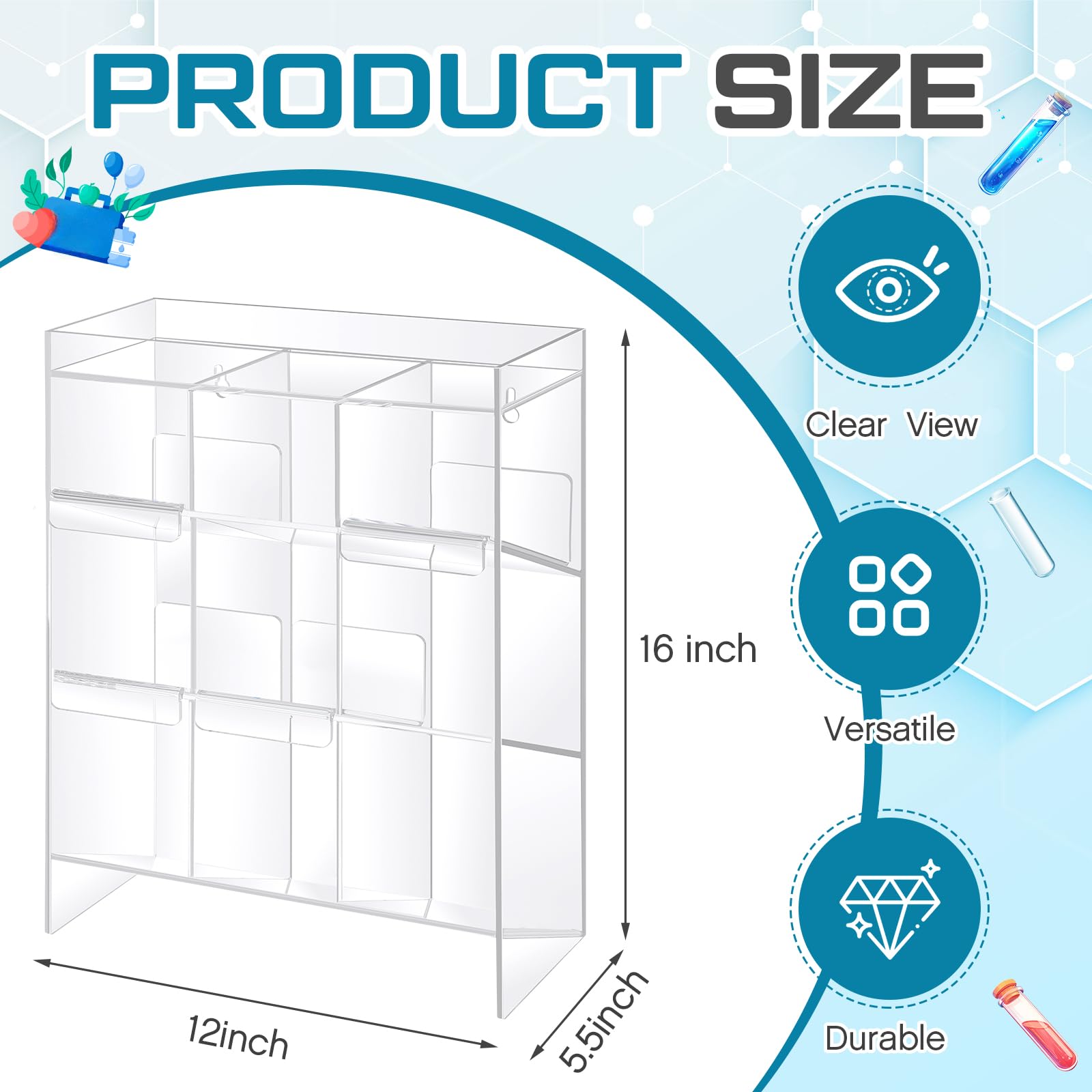 Colingmill Estante acrílico transparente para tubos de ensayo con 9 compartimentos y 4 bandejas extraíbles, soporte organizador de laboratorio para almacenamiento (16 x 12 x 5.5 pulgadas)