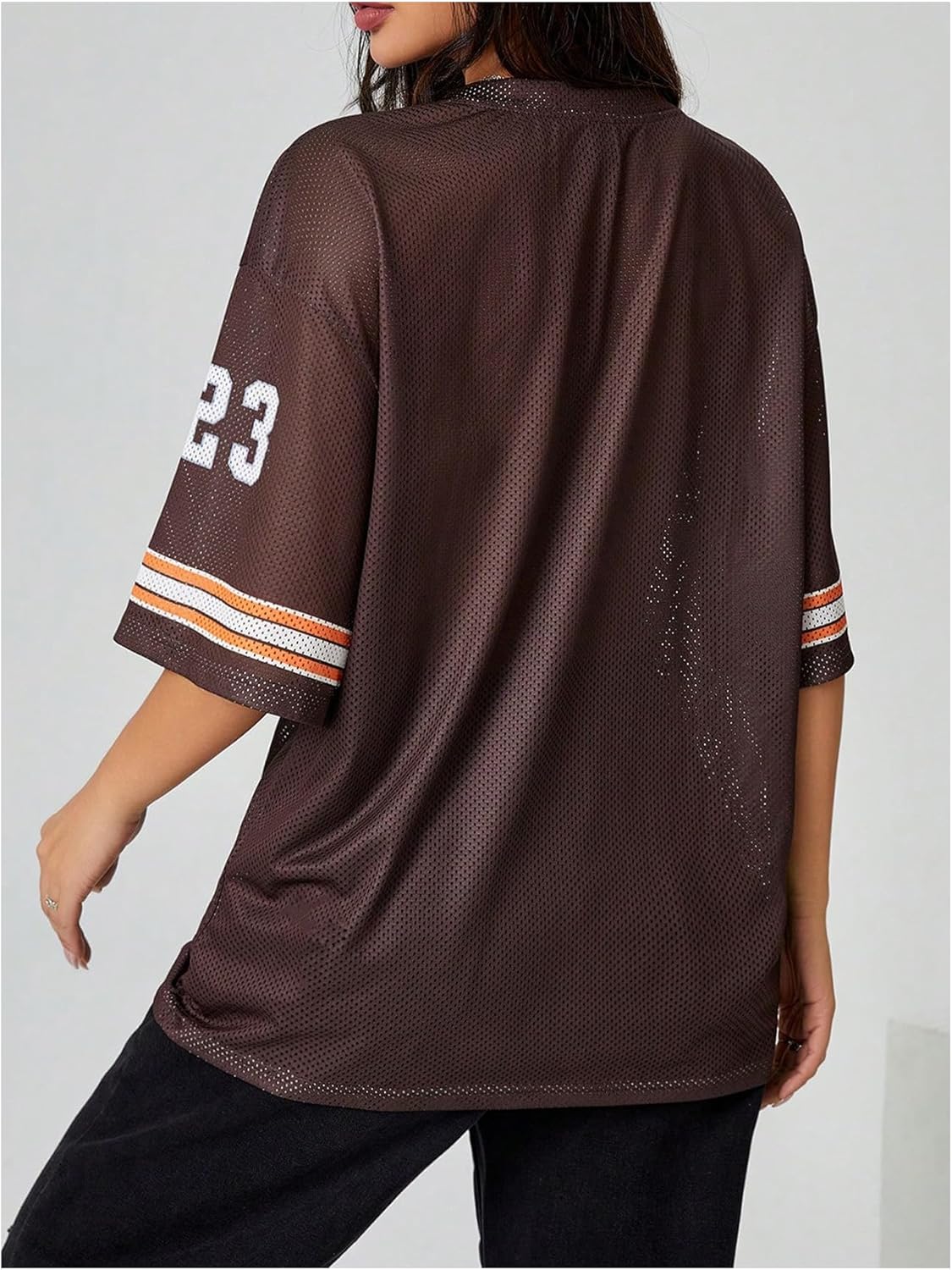 SOLY HUX Women's Y2k Jersey Shirts Graphic Mesh Oversized T Shirt Letter Print V Neck Half Sleeve Tee Tops - Image 2