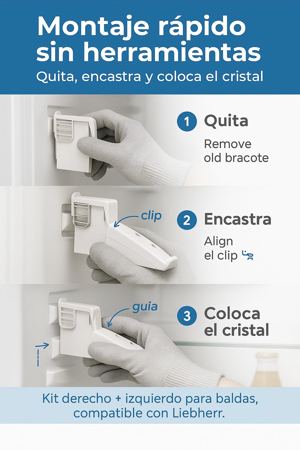 RECAMBIOS DREYMA Soporte Baldas Frigorifico Derecho Izquierdo Compatible con Liebherr 115x61x37mm Blanco Fijacion Estante Botellas K4260 7430208 7433698 7426776 7426772 7433698 Lateral Robusto HD