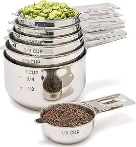Simply Gourmet Measuring Cups Set of 7, Stackable, 304 Premium Stainless Steel, Kitchen Gadgets for Measure Liquid and Dry Ingredients, Cooking &amp; Baking
